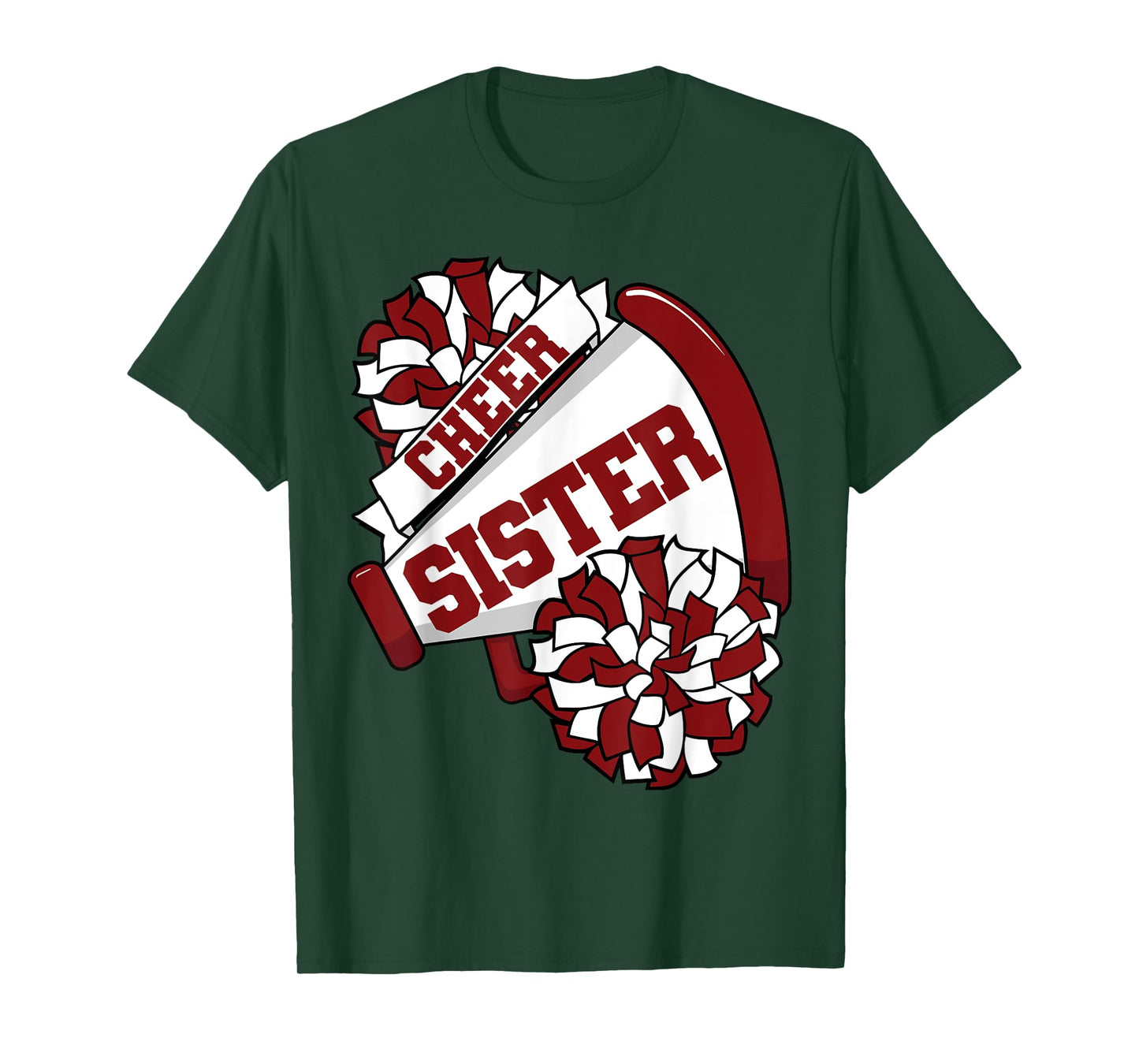 Cheer Sister with Megaphone and Pom Poms Maroon T-Shirt