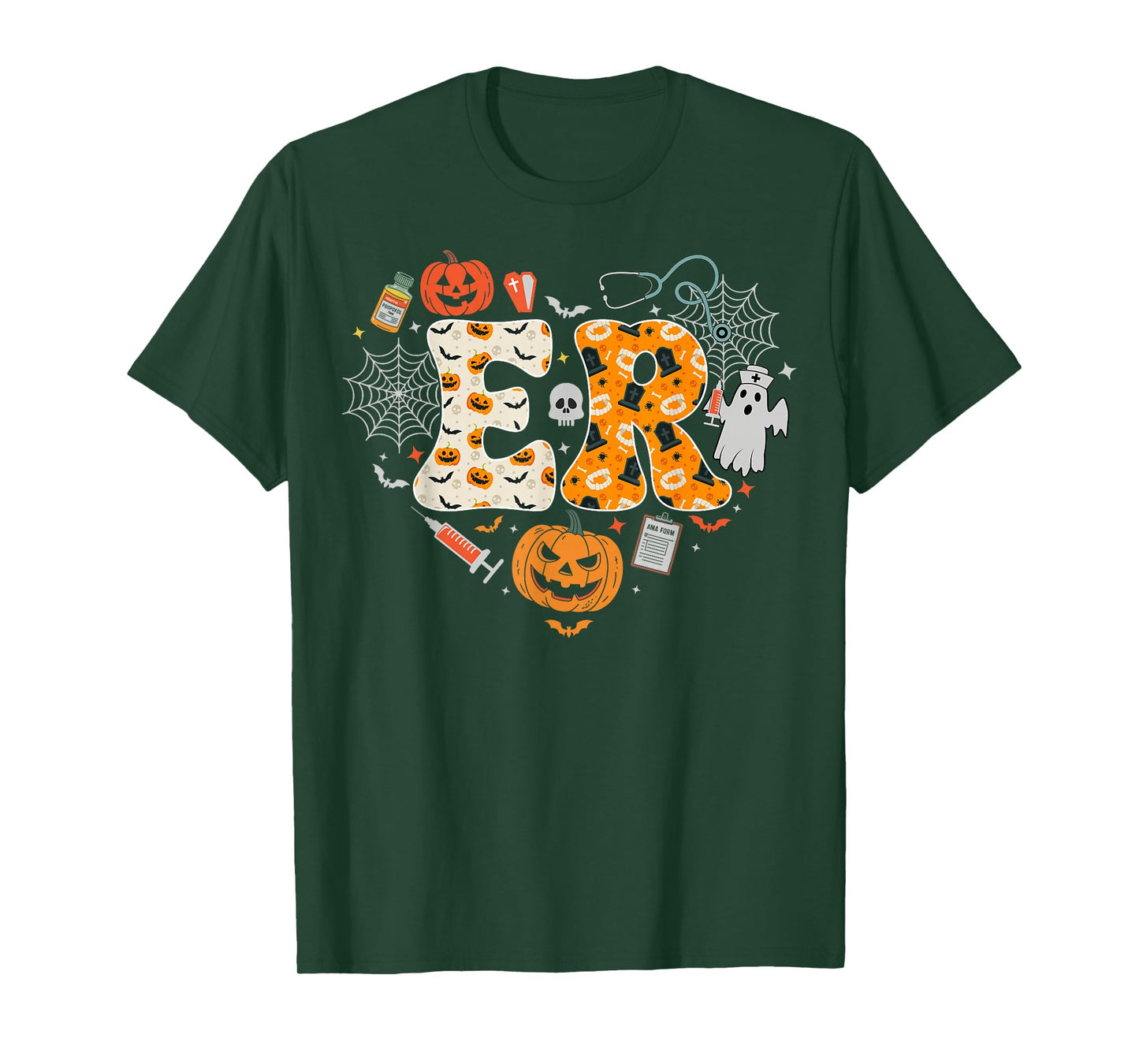 ER Nurse Emergency Room Nursing Pumpkin Spooky Halloween T-Shirt