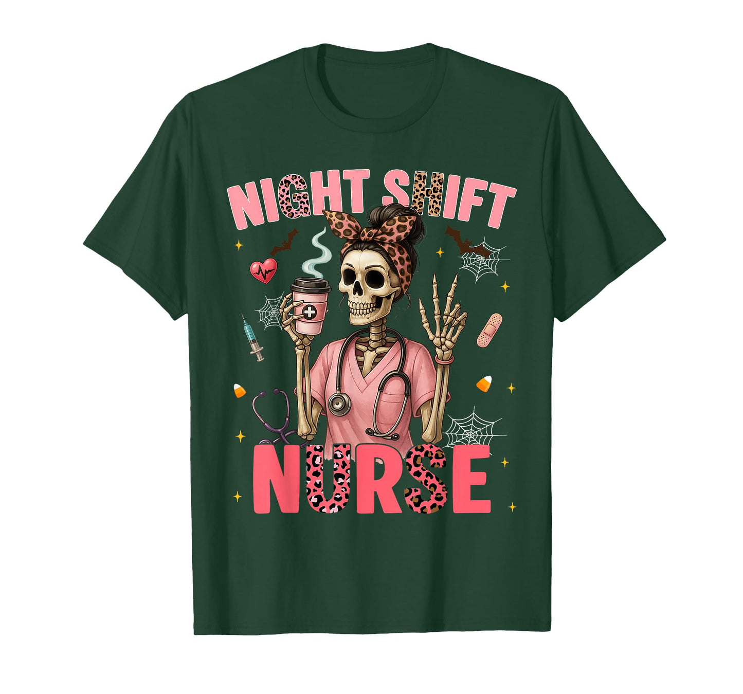 RN ICU Night Shift Nurse Skeleton Halloween Costumes Womens T-Shirt