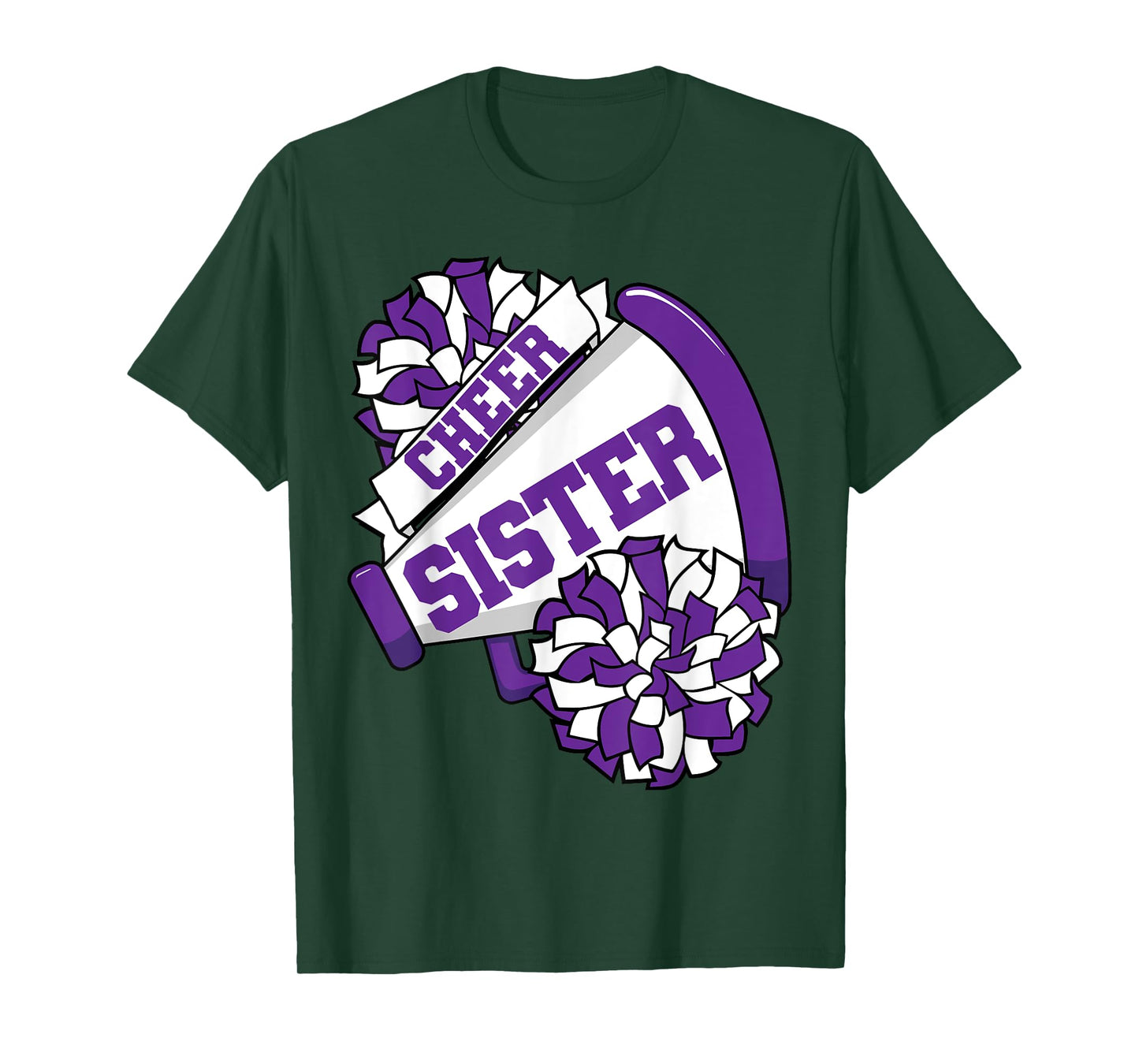 Cheer Sister with Megaphone and Pom Poms Purple T-Shirt