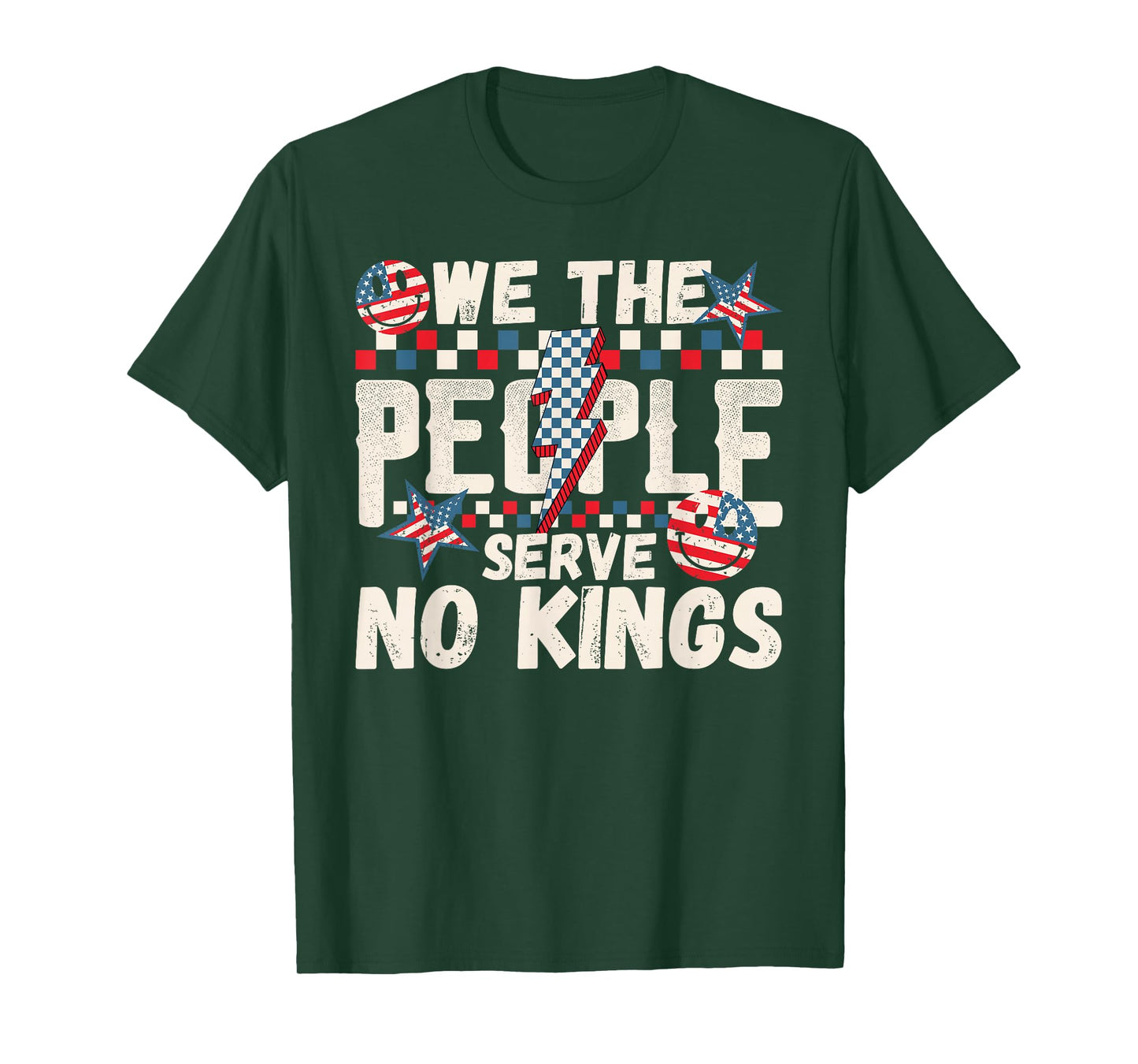 We The People Serve No Kings Checkered Bolt American T-Shirt