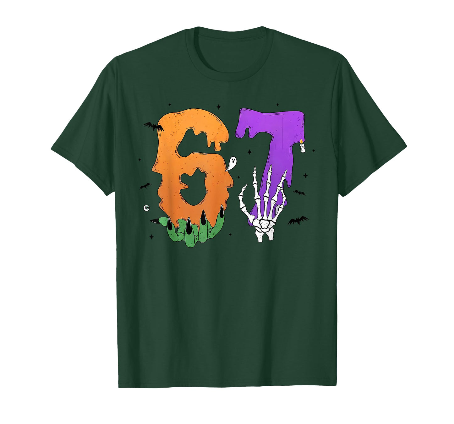 67 Skeleton Monster Hand Sign Meme Halloween Girls Boys Kids T-Shirt