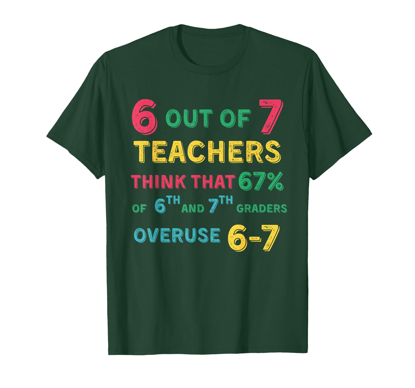 Funny 67 Teacher Middle School Teacher 6 7 Funny Overuse 67 T-Shirt