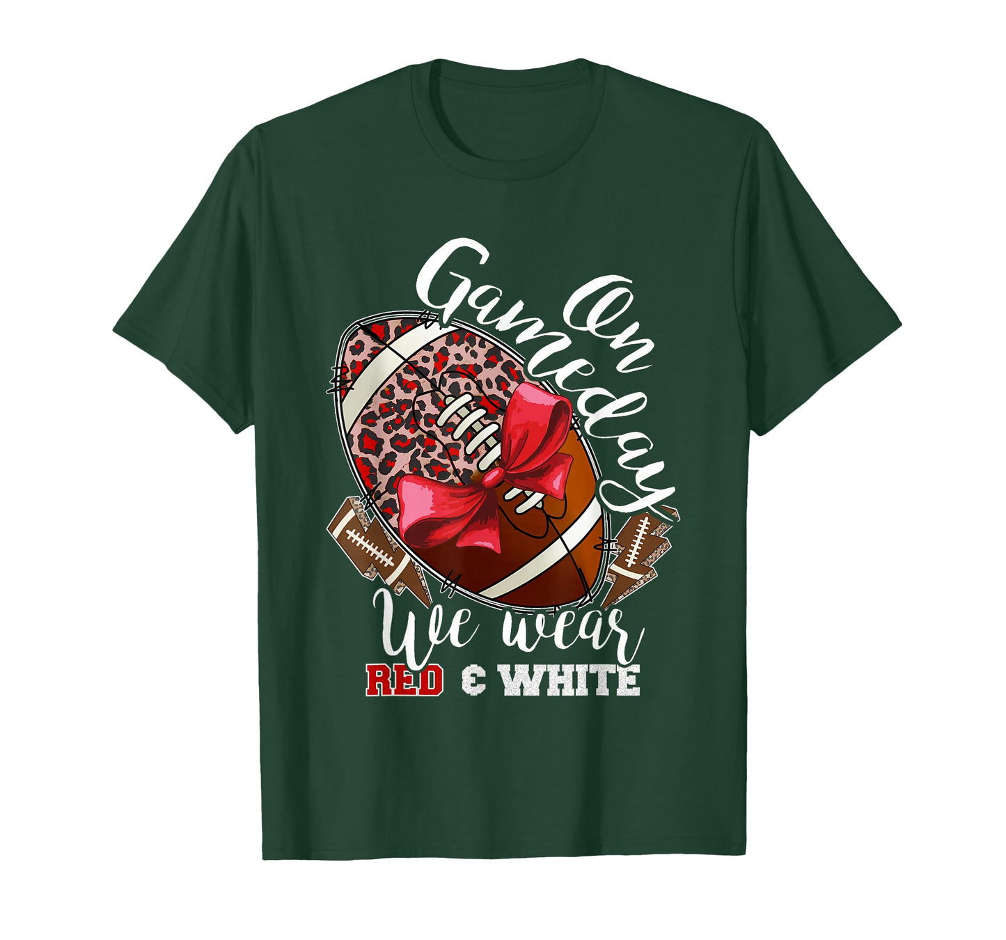 On Gameday Football We Wear Red and White School Spirit T-Shirt