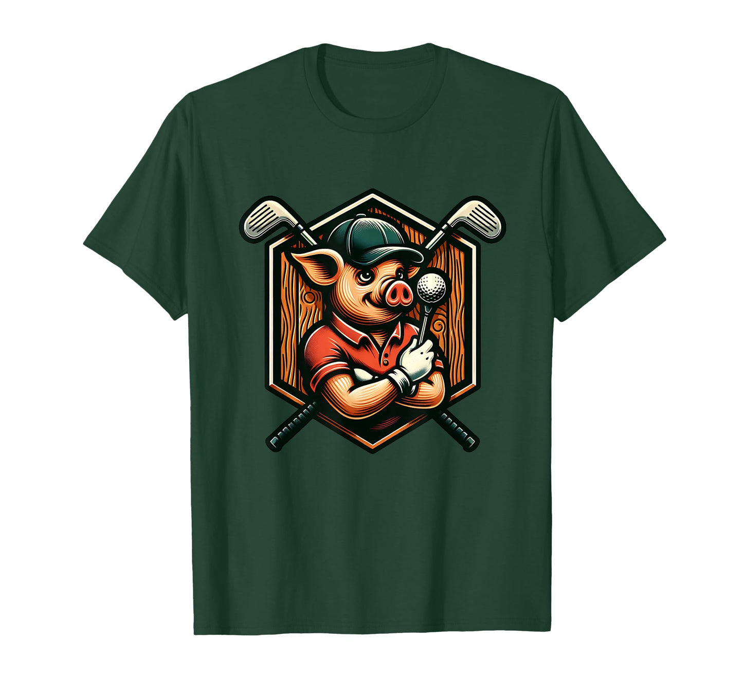 Funny Pig Golfer Swinging Clubs On Course T-Shirt