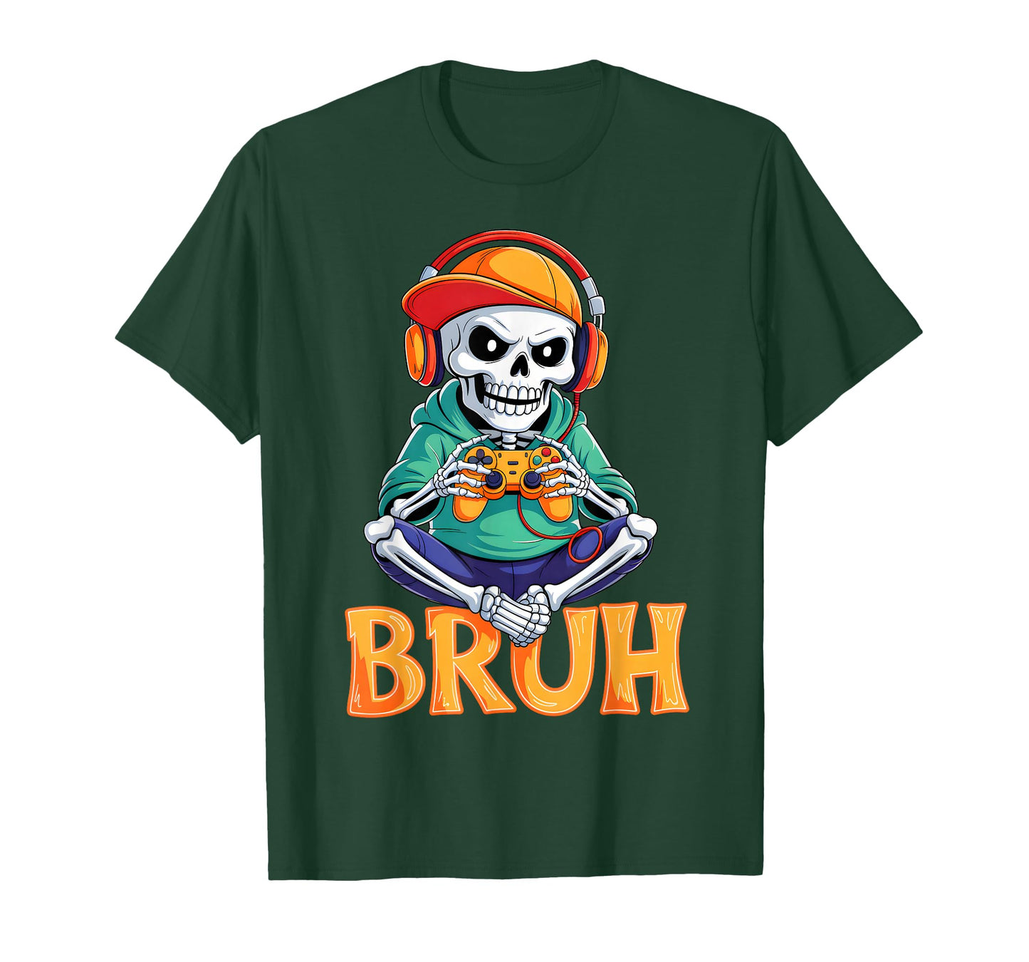 Bruh Halloween Boys Kids Gamer Mens Skeleton Video Gaming T-Shirt
