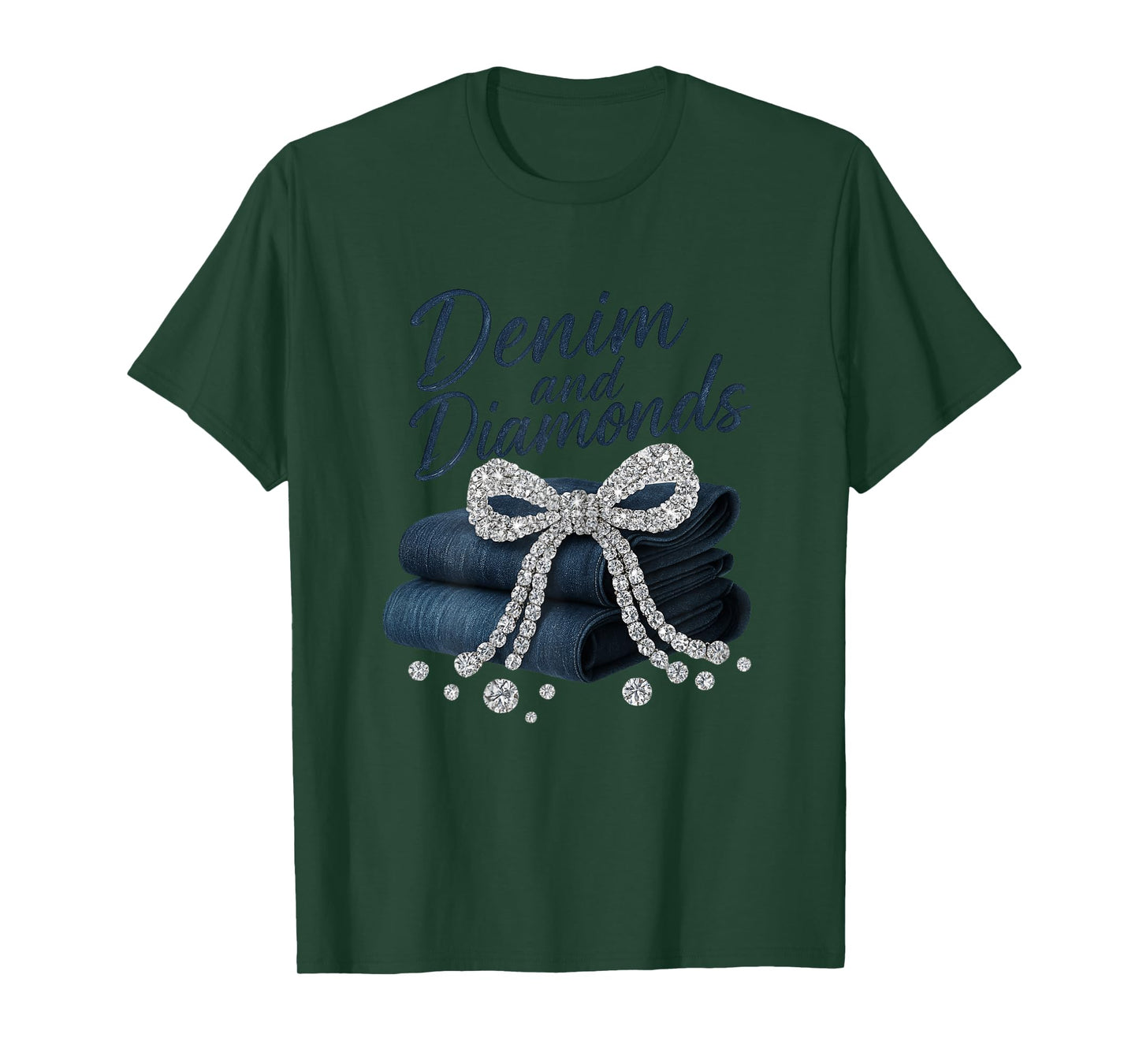Denim and Diamonds Bow Ladies Girls Women Western Glam T-Shirt