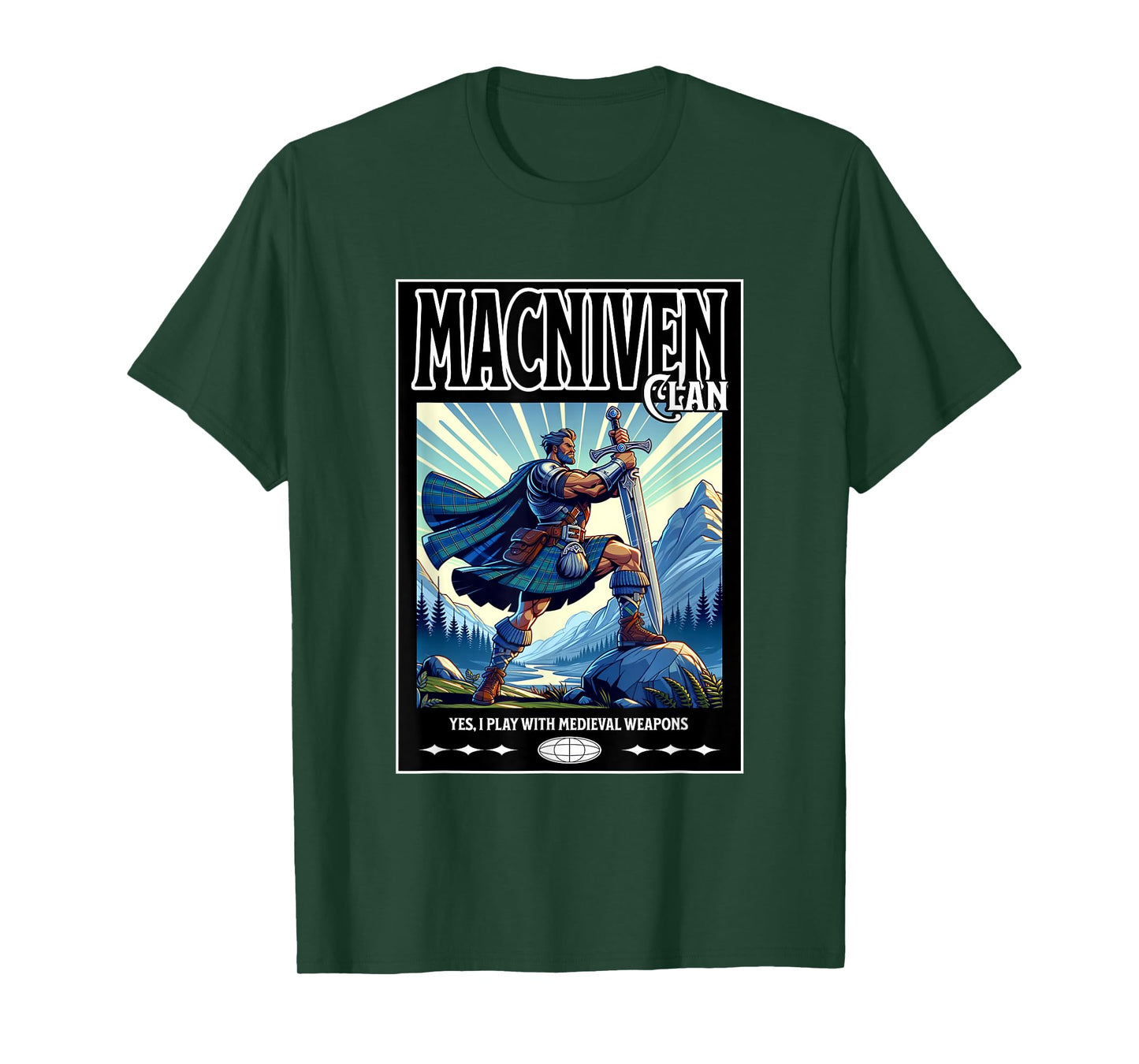 MacNiven Scottish Funny Clan Medieval Gaelic Weapons T-Shirt
