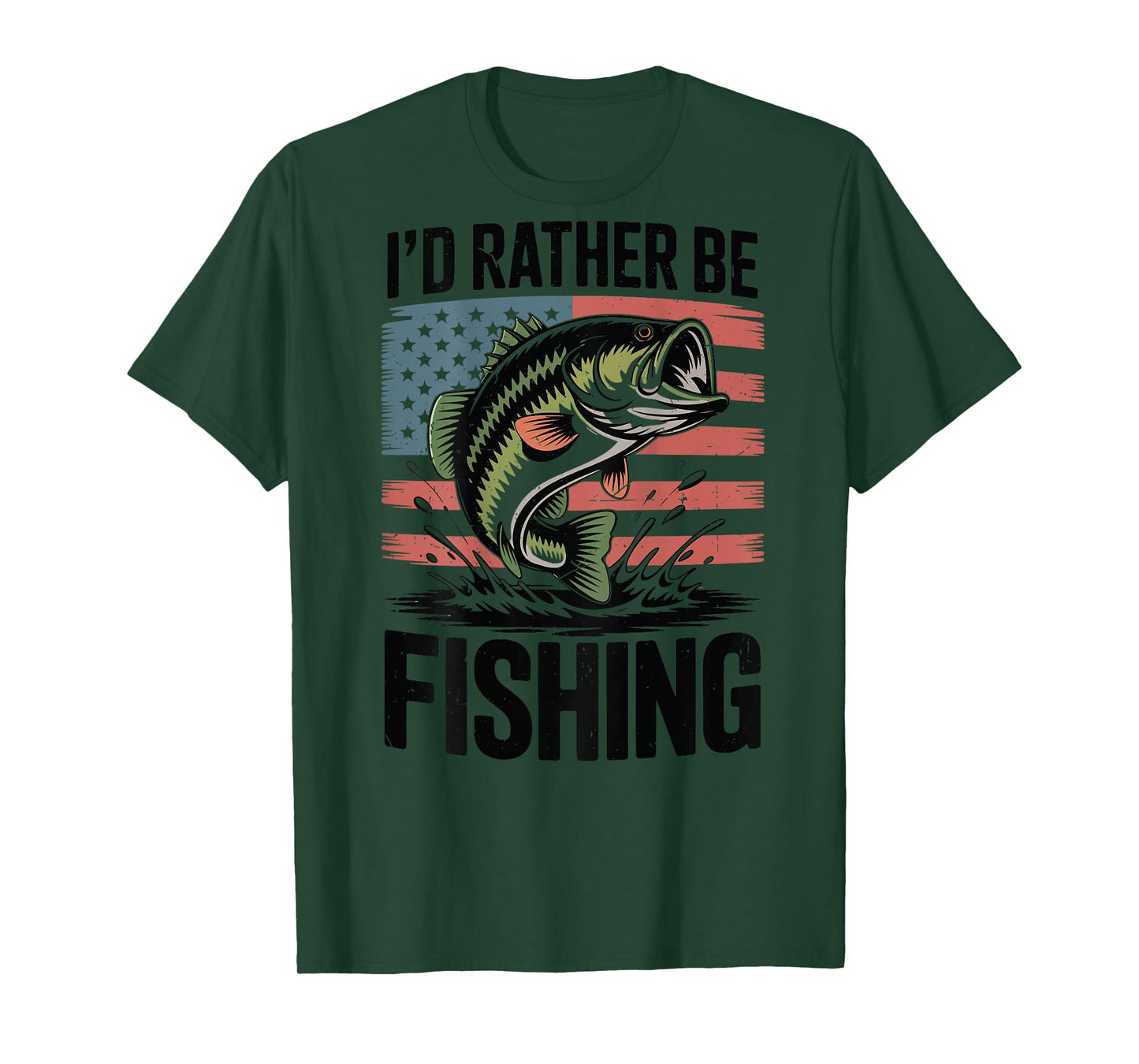 Id Rather Be Fishing-Shirt Funny Bass Fishing American Flag T-Shirt
