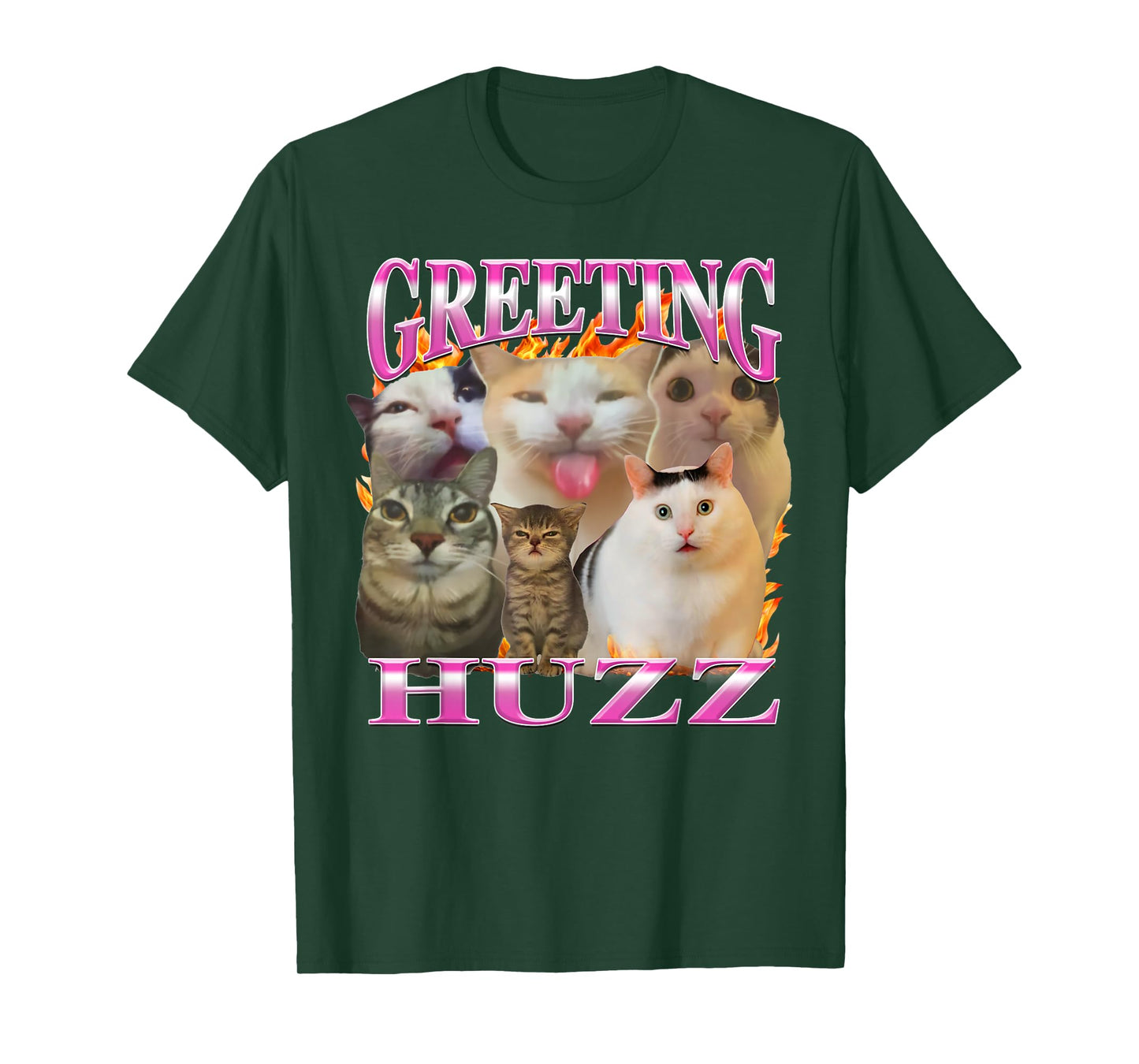 Greetings Huzz Funny Cat Meme Bootleg Graphic Men Women T-Shirt