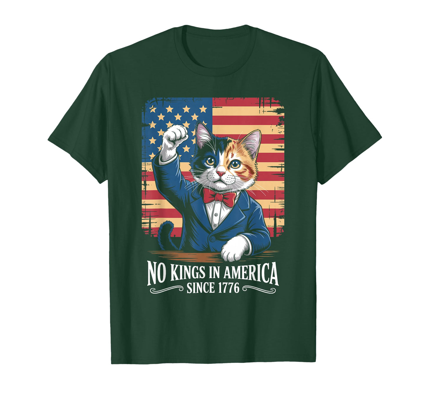 No Kings in America 1776 Revolutionary Funny Patriotic Cat T-Shirt
