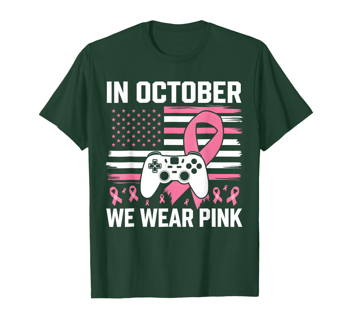 in October We Wear Pink Breast Cancer Gaming Kids Boys Youth T-Shirt
