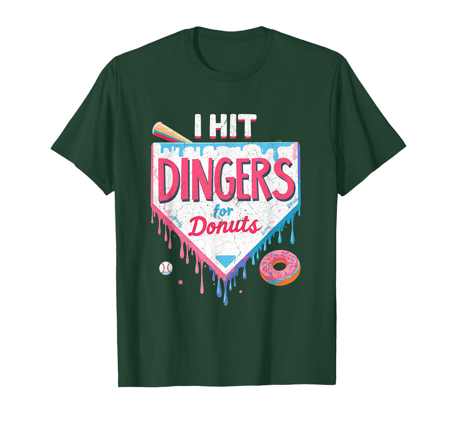 Sport Baseball Home Plate Drip I m Hit Dingers for Donuts T-Shirt
