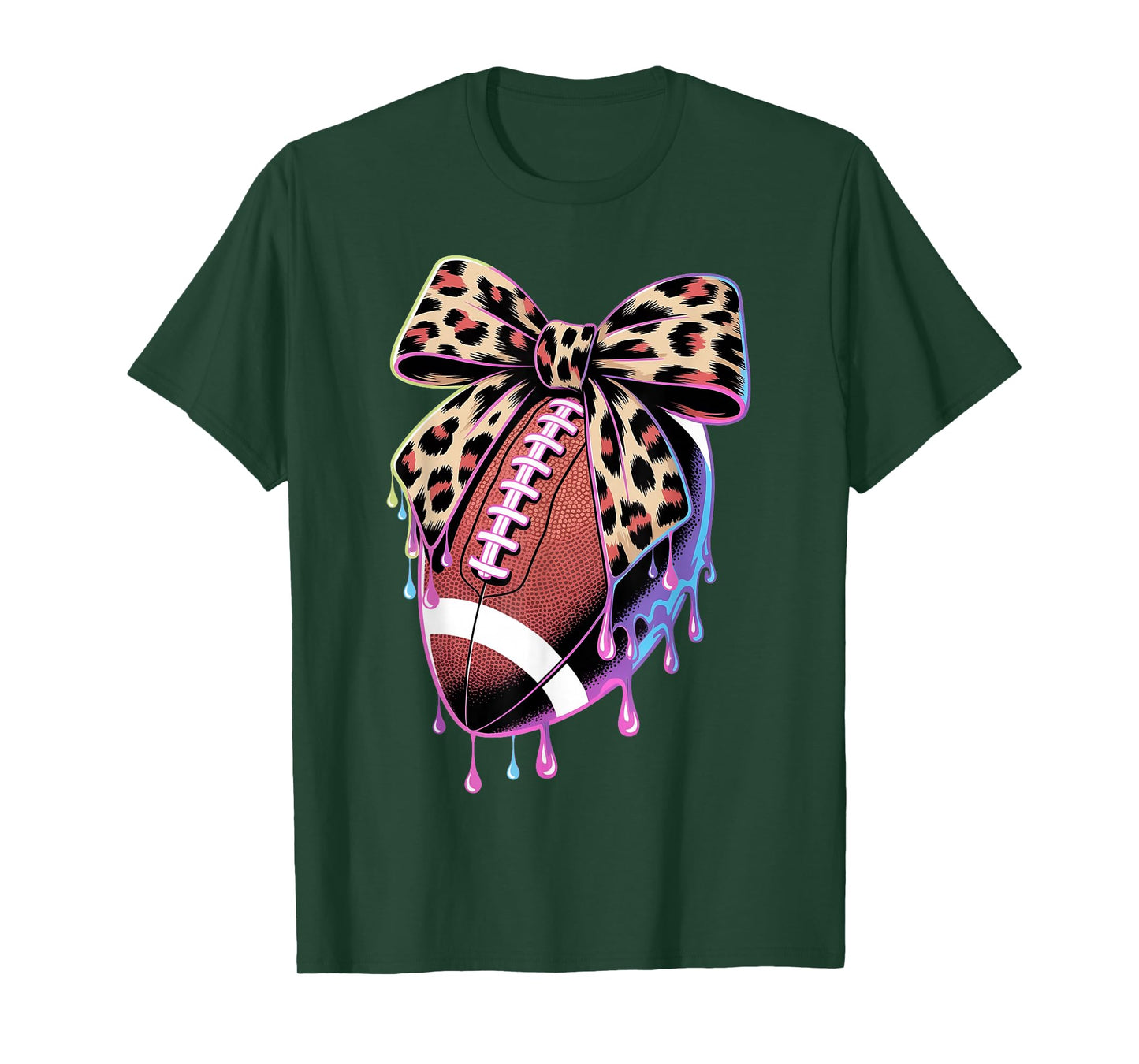 Leopard Bow Football Drip Mom Sister Women Girls Football T-Shirt