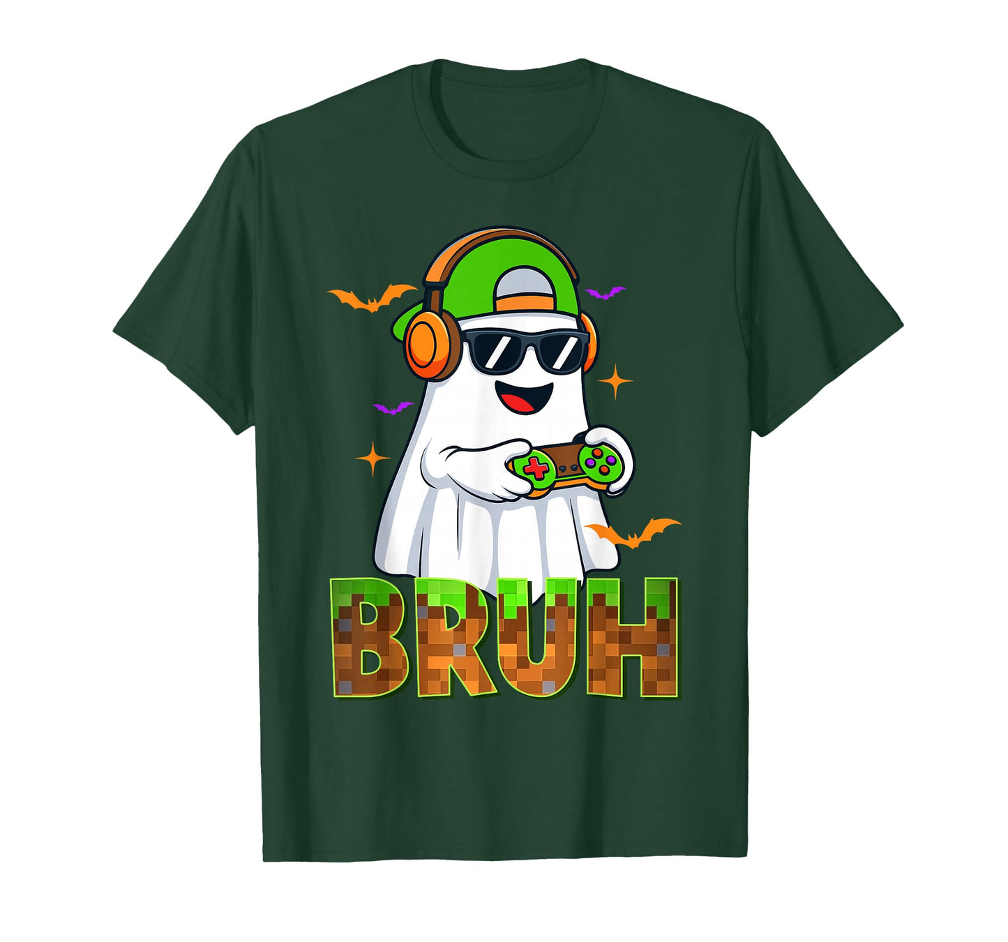 Bruh Halloween Meme Ghost Gamer Pixel Men Kids Boy Gaming T-Shirt