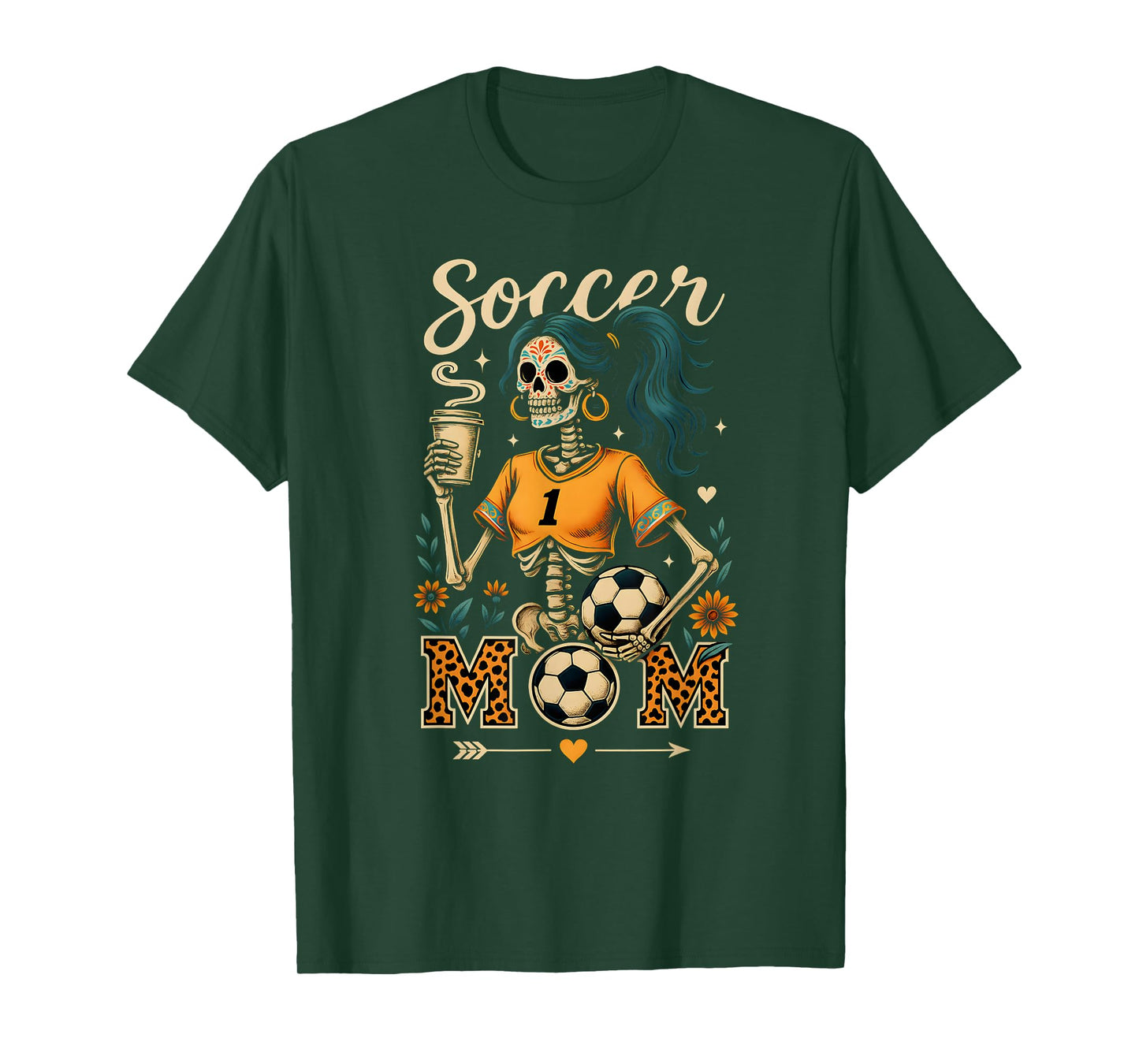 Soccer Mom Skeleton Coffee Leopard Style Vintage Halloween T-Shirt