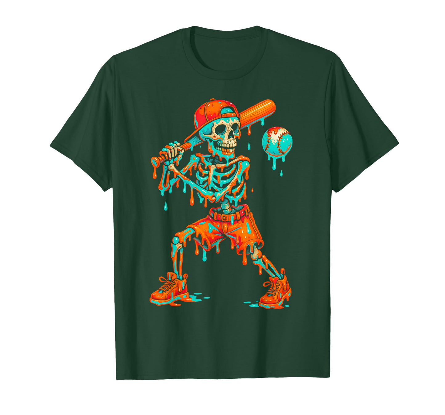 Halloween Baseball Skeleton Ice Cream Drip Baseball Boys Kid T-Shirt