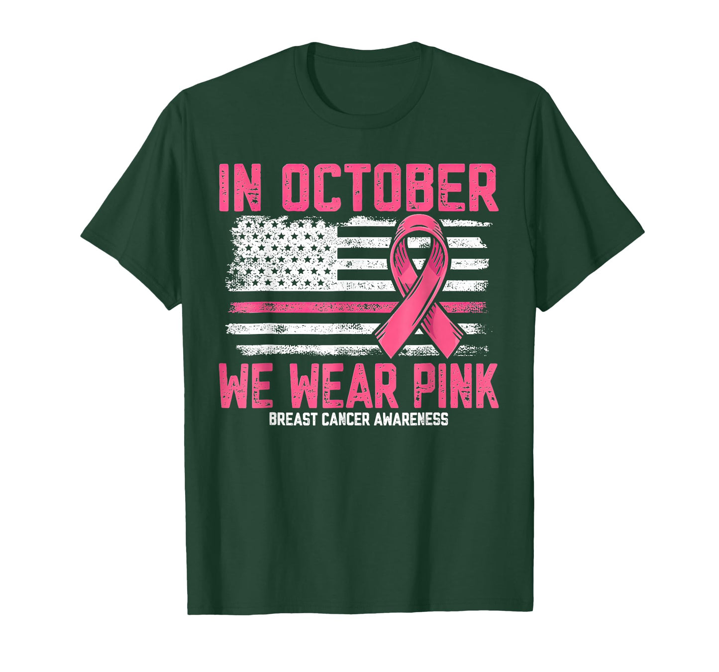 In October we Wear Pink Us Flag Breast Cancer Awareness T-Shirt