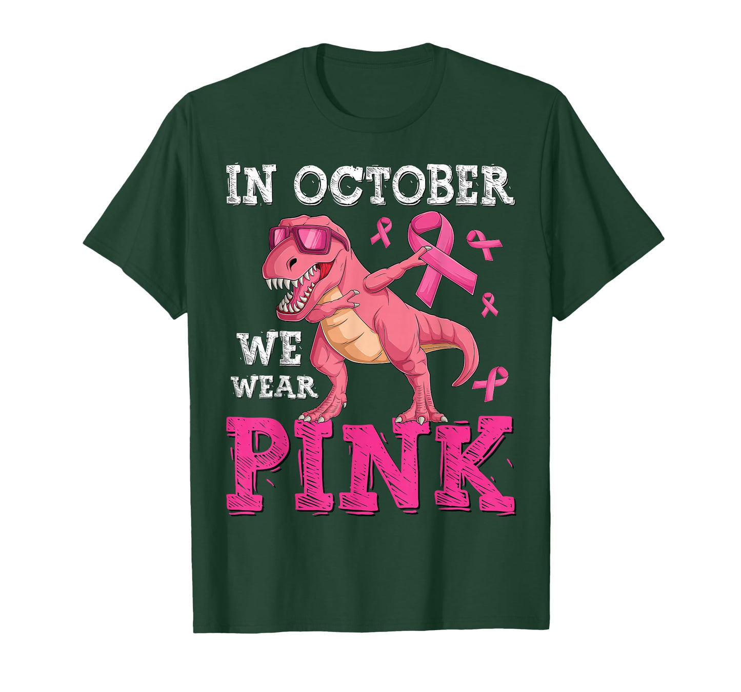 In October We Wear Pink Breast Cancer T-Rex Dinosaur Boys T-Shirt