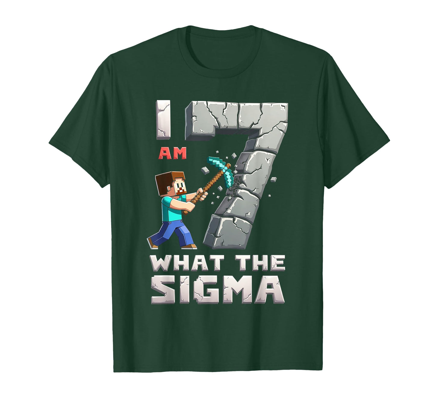 Kids 7 Years Old Sigma Pixel Art Mining Gamer Birthday T-Shirt