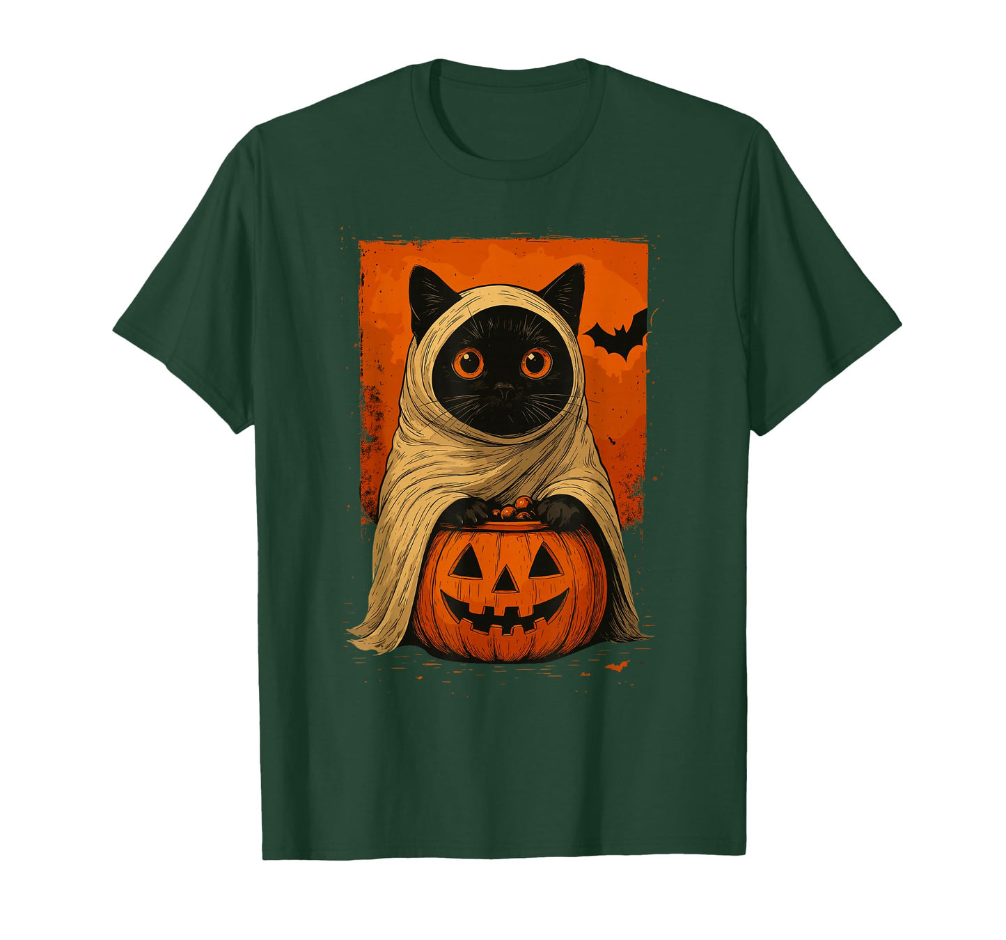 Funny Vintage Black Cat Halloween Pumpkin Spooky Ghost Women T-Shirt