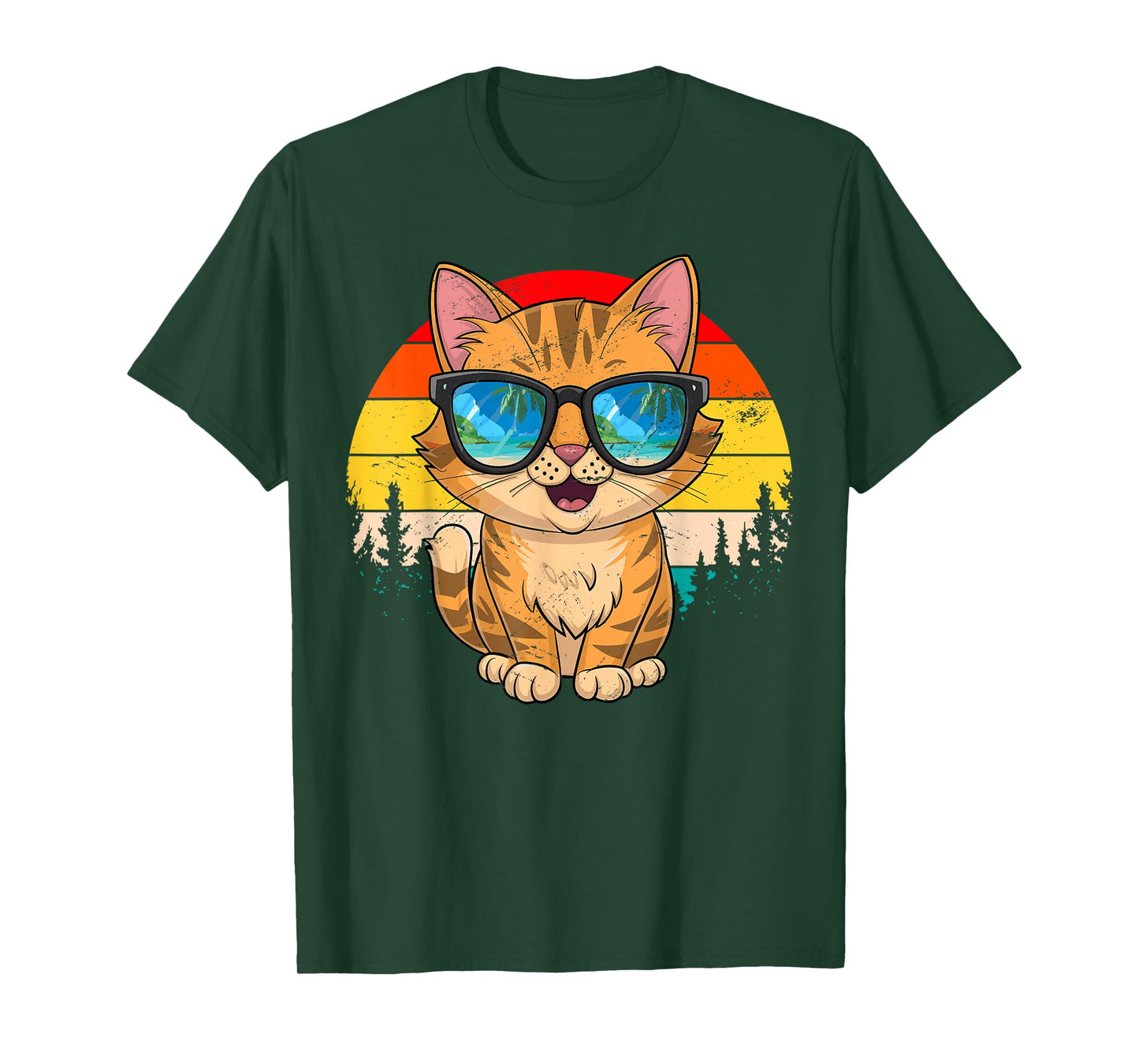 Vintage Style Orange Cat in Sunglasses Retro Design Sunset T-Shirt for Men Women Kids