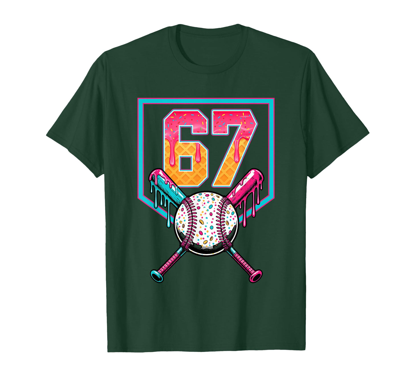 Baseball Ice Cream Drip Number 67 Player 67th Birthday Men T-Shirt