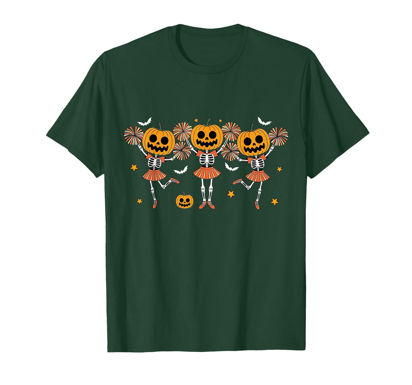 Cheer Girl Pumpkin Skeleton Halloween Girls Kids Cheerleader T-Shirt