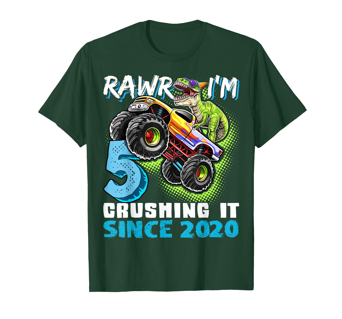 5th Birthday Monster Truck Dinosaur Party Boys Rawr I'm 5 T-Shirt