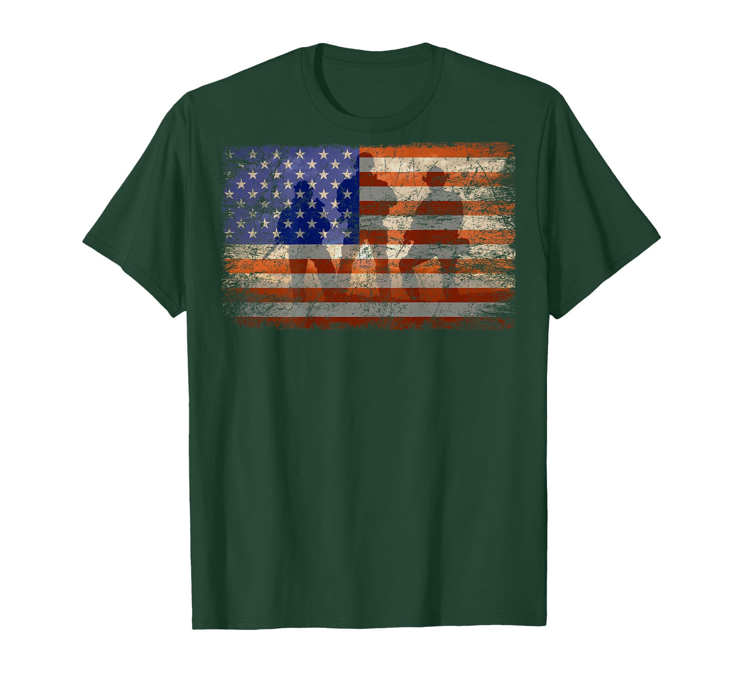 Military Soldier Patriotic American Flag Print On Back T-Shirt