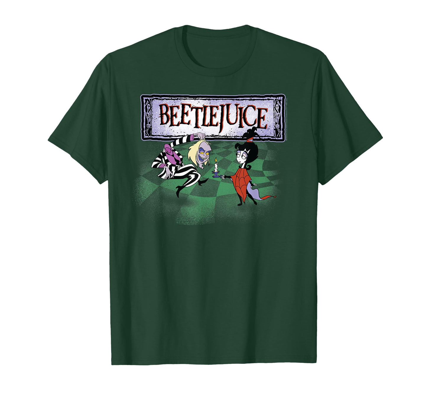 Beetlejuice Intro Checkerboard Beetlejuice and Lydia Cartoon T-Shirt
