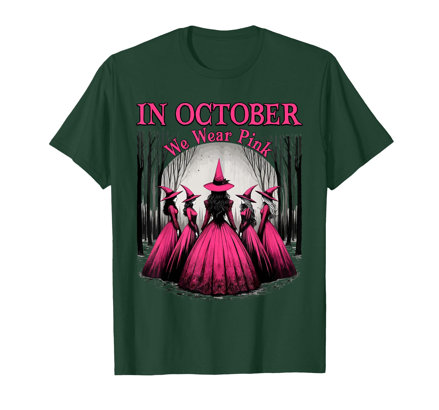 Retro in October We Wear Pink Witch Breast Cancer Awareness T-Shirt