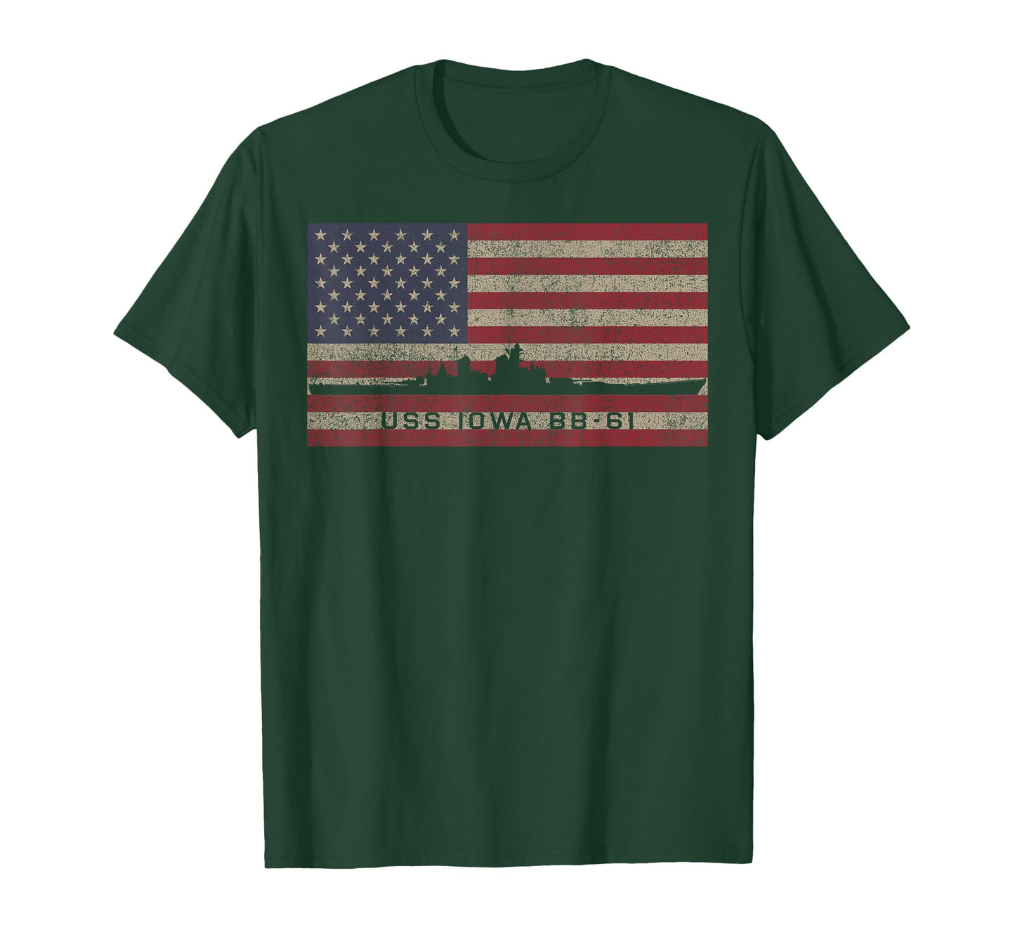USS Iowa BB-61 WW2 Battleship USA American Flag T-Shirt