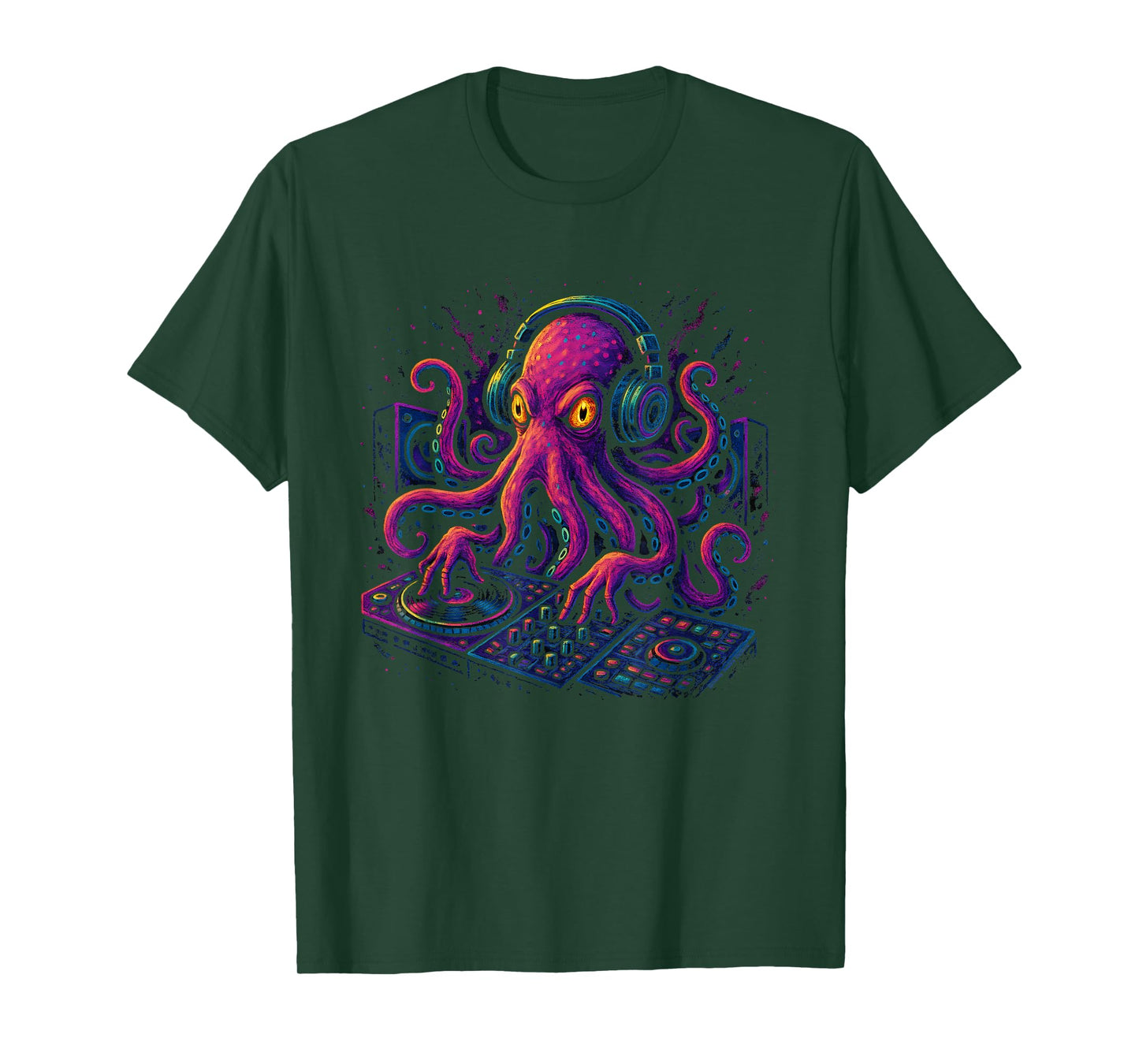 Cool Octopus DJ Techno Rave Music Vaporwave EDM T-Shirt