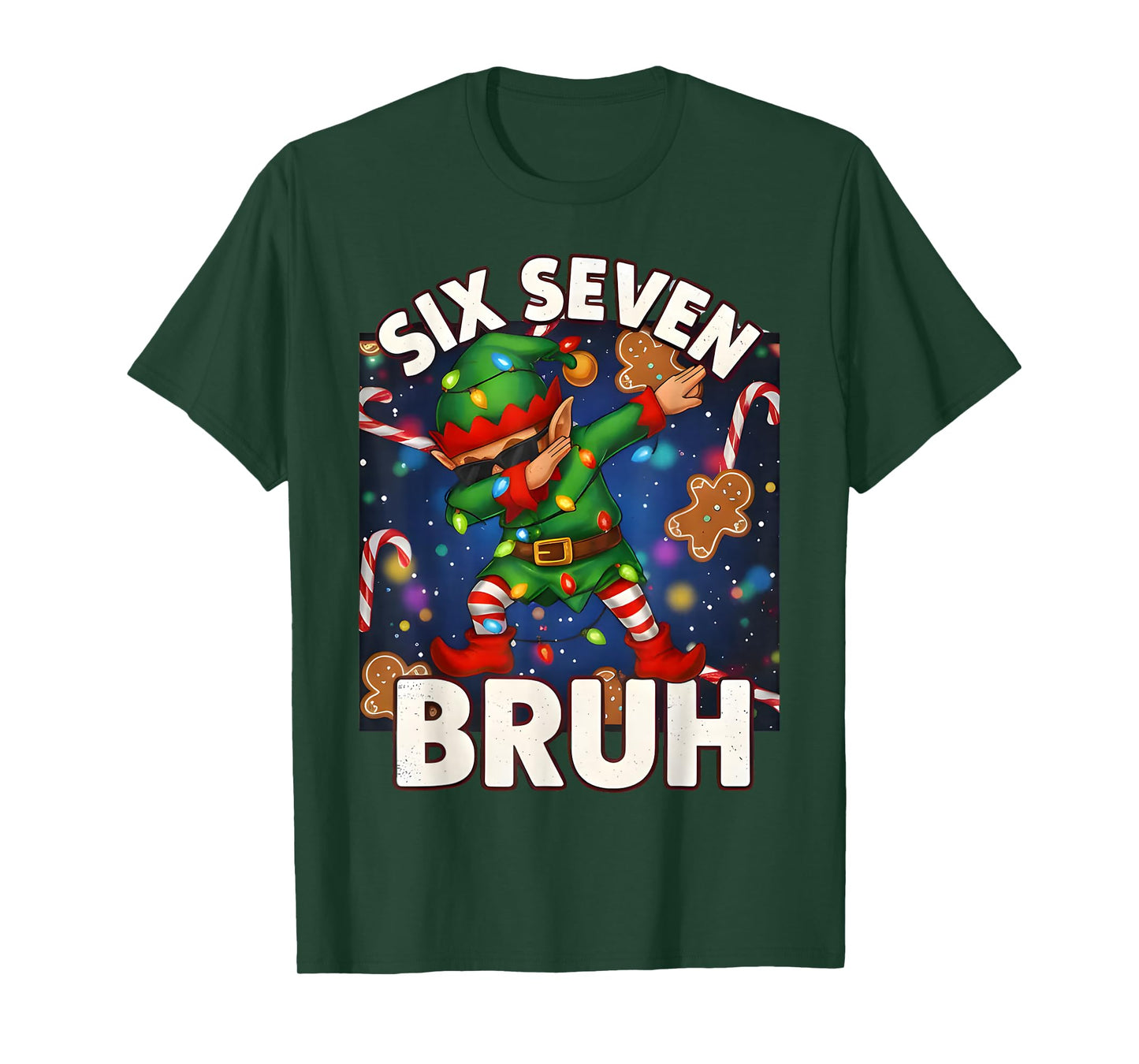 Six Seven 6 7 Funny Bruh Christmas Dabbing Elf Math Teacher T-Shirt
