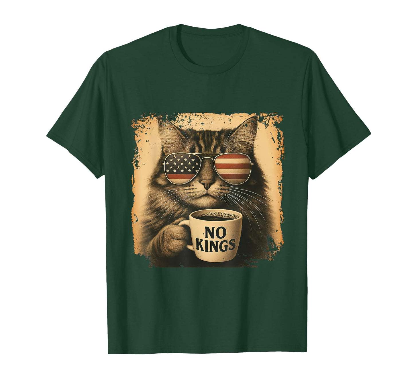 Coffee Cat No Kings Vintage Funny T-Shirt