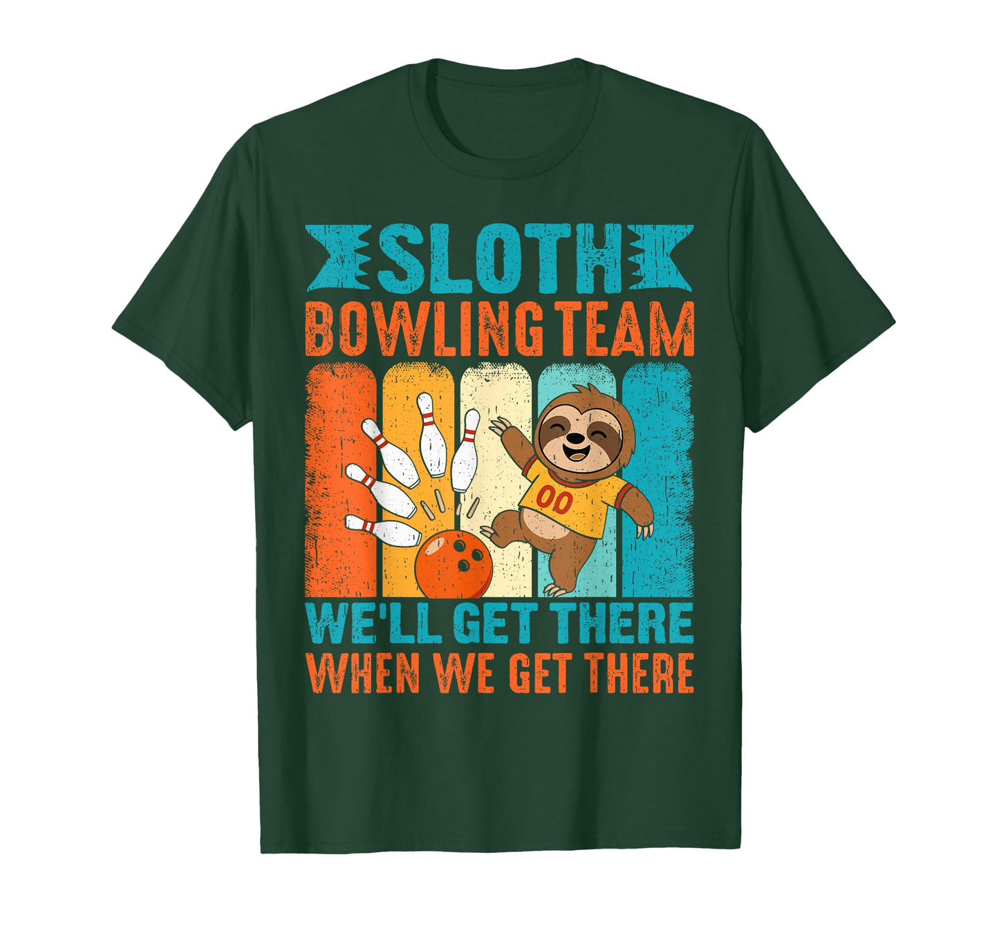 Retro Sloth Bowling Team Funny Sport Strike T-Shirt