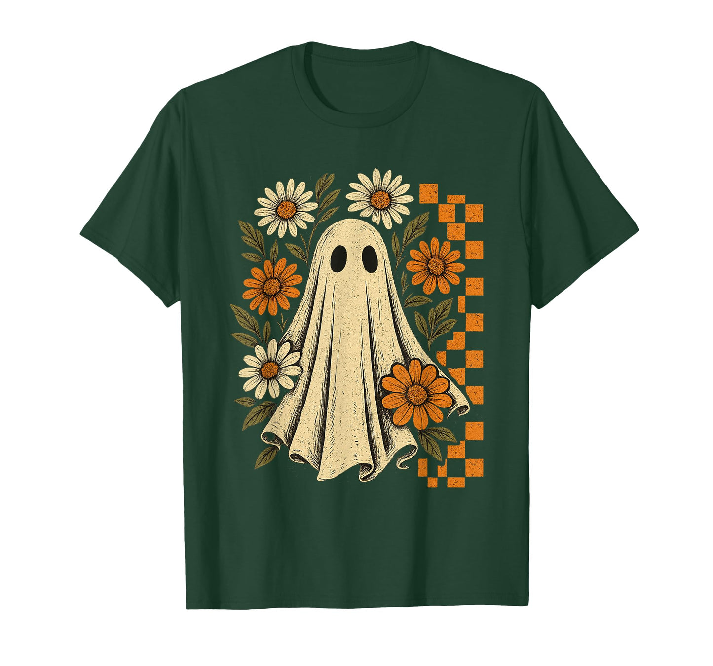 Vintage Floral Ghost Groovy Halloween Spooky Girls Women T-Shirt