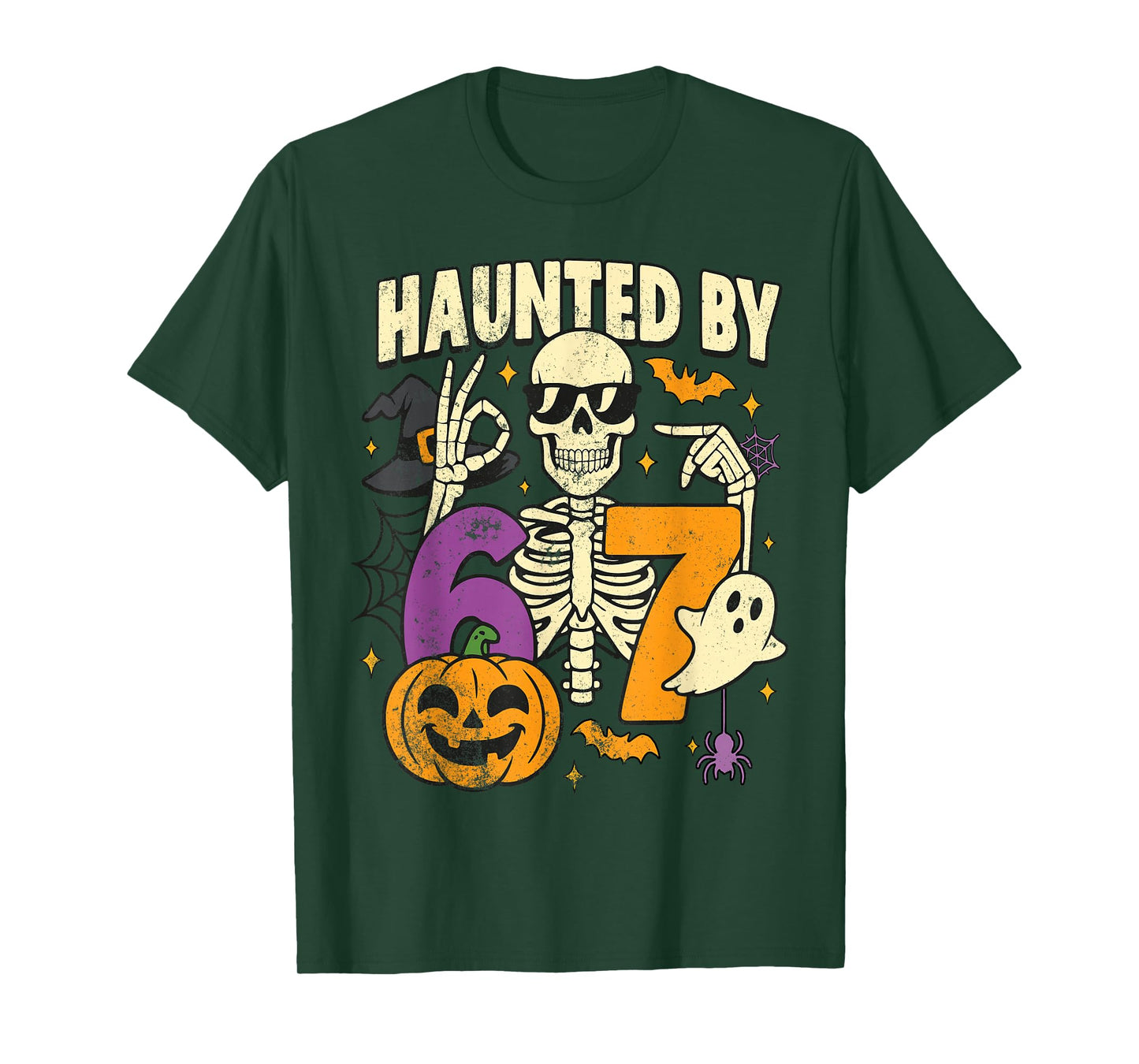 Haunted by 67 Funny Halloween Six Seven Spooky Skeleton Meme T-Shirt