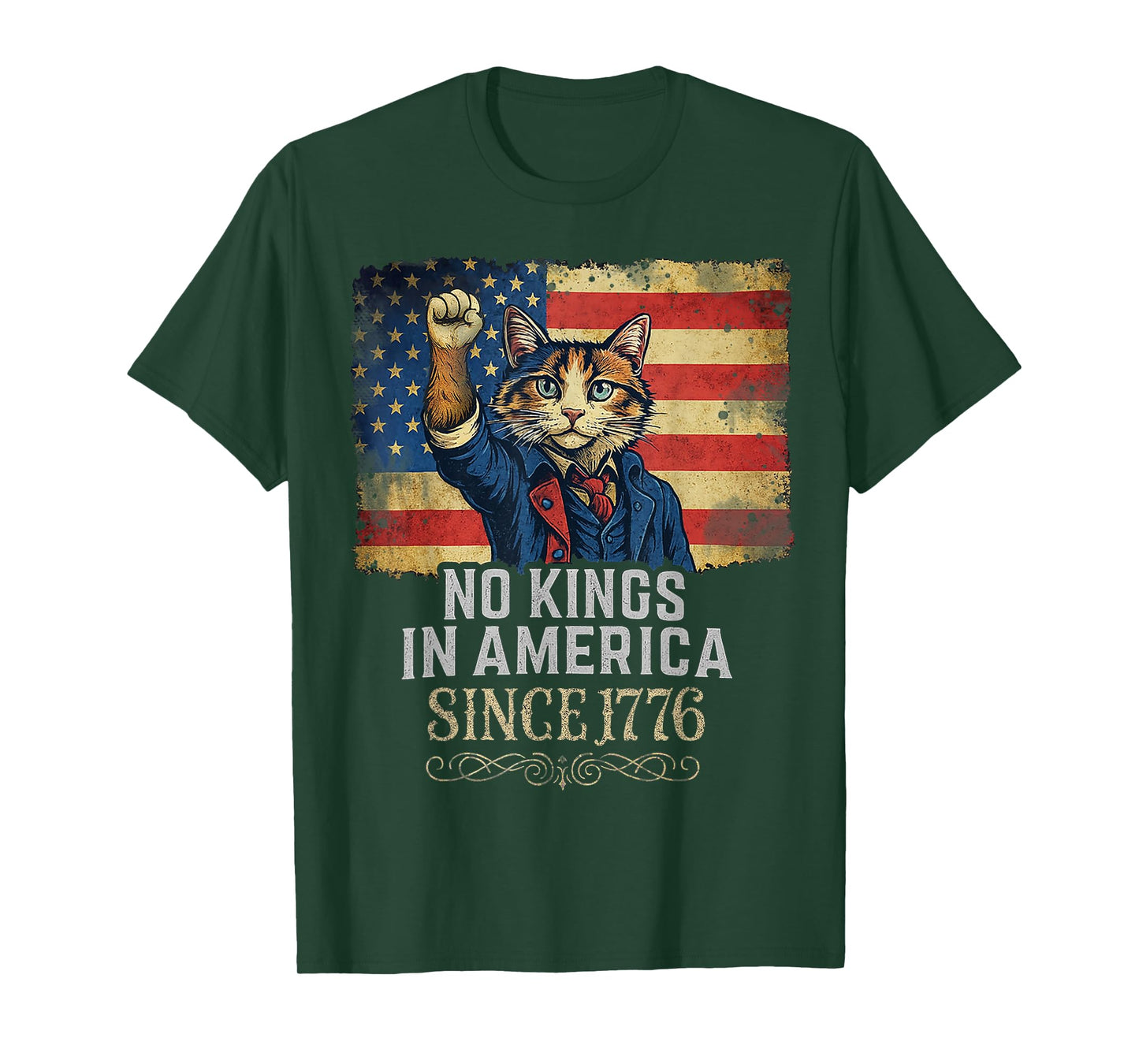 No Kings in America 1776 Revolutionary Cat T-Shirt