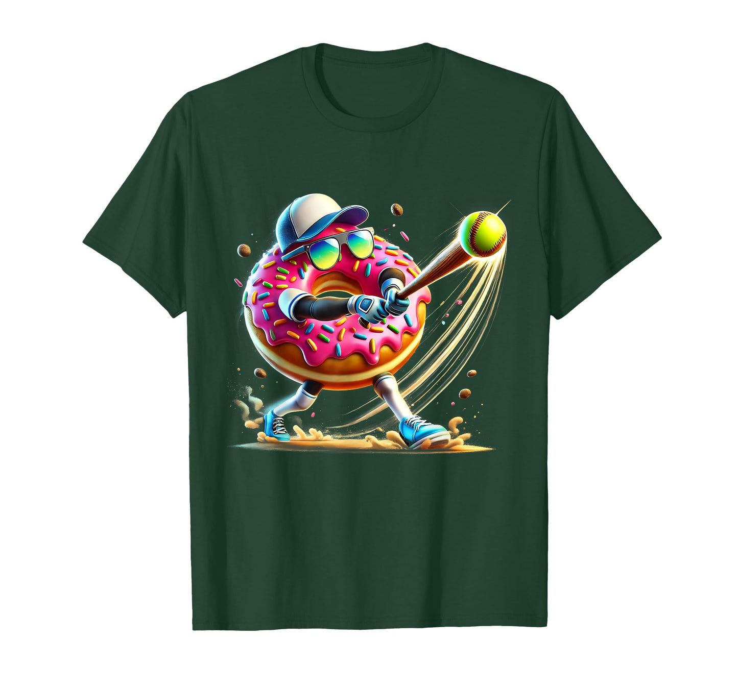 Donut Playing Softball Donut Lover Softball Player T-Shirt