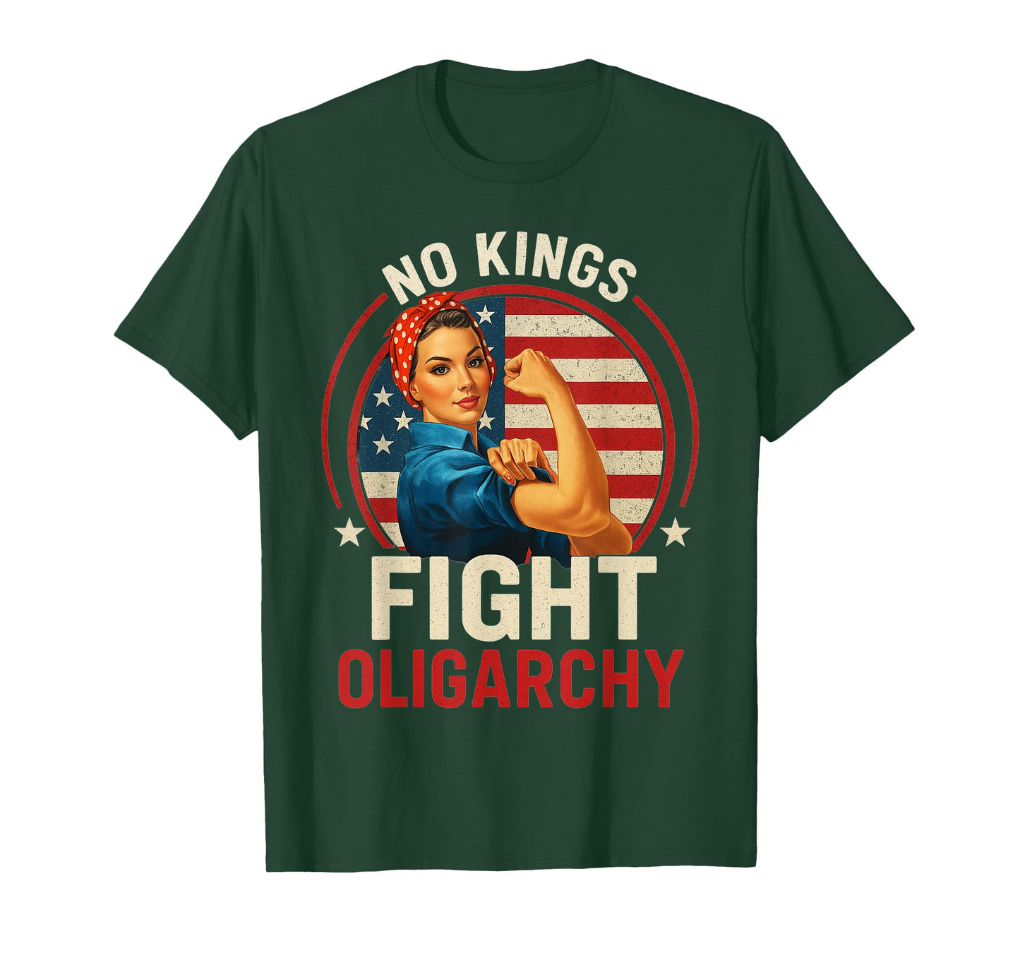 Retro No Kings Fight Oligarchy Woman's Girl America Flag T-Shirt