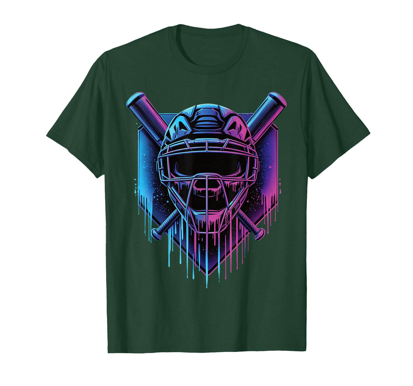 Baseball Catcher Mask Paint Dripping Baseball Fan Young Boys T-Shirt