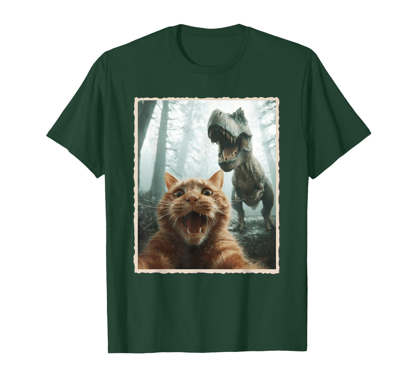 Cat Selfie with Dinosaur, Funny Scared Cat Photo T-Shirt