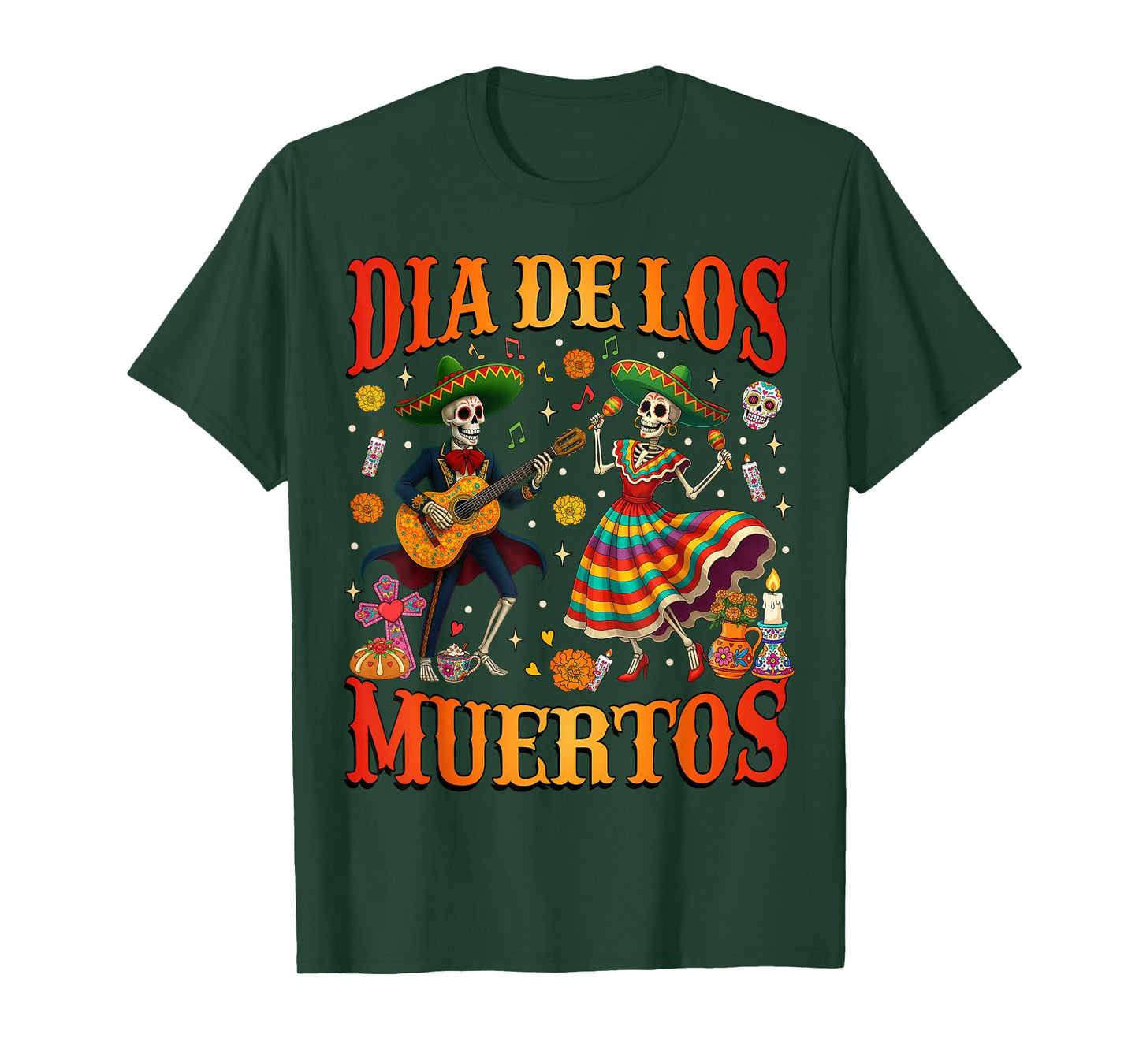 Dia De Los Muertos Dancing Skeletons Guitar Day of The Dead T-Shirt