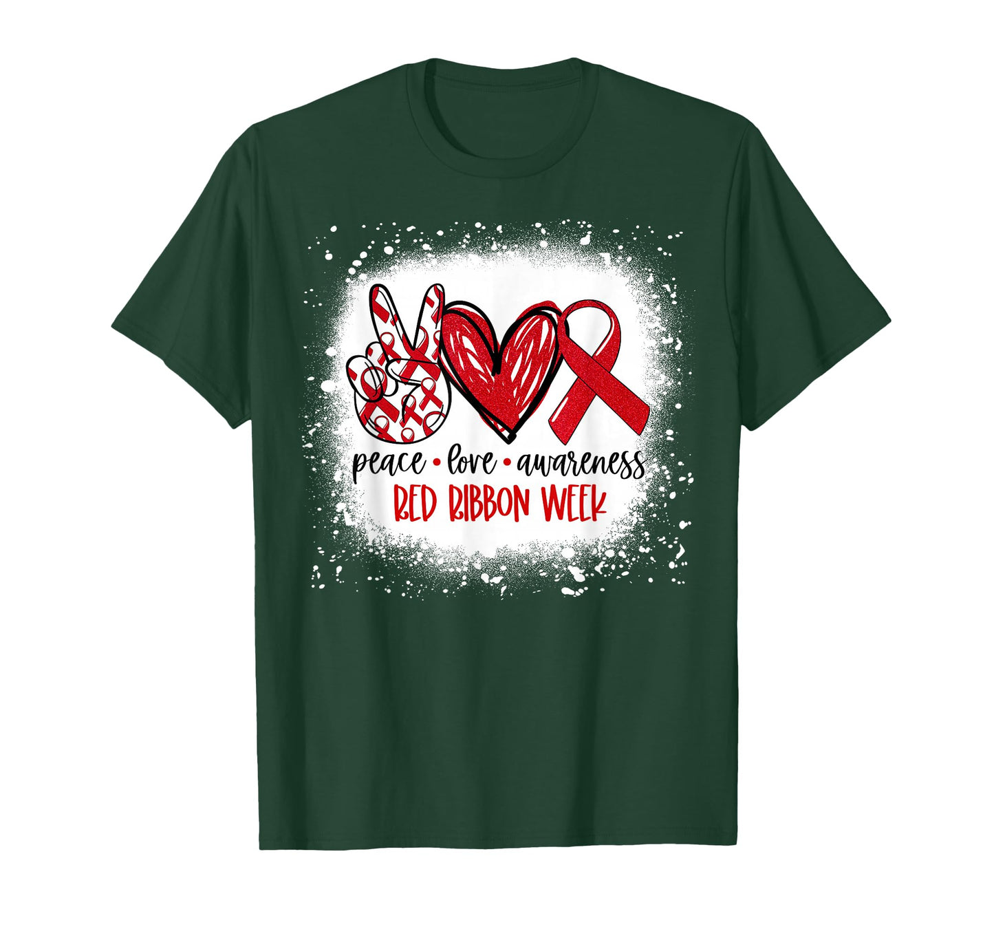 Peace Love Awareness Red Ribbon Week Drug Free Anti-Drug T-Shirt