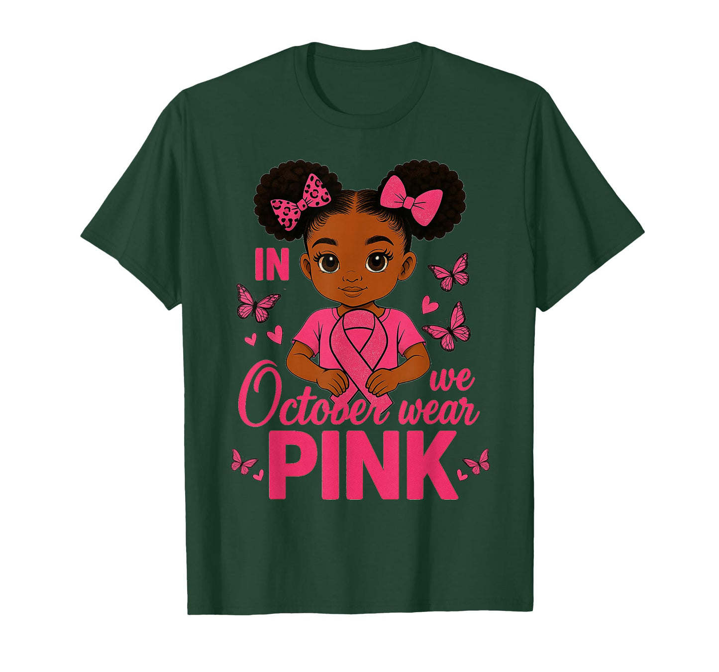 Messy Bun in October We Wear Pink Cute Black Girl Toddlers T-Shirt