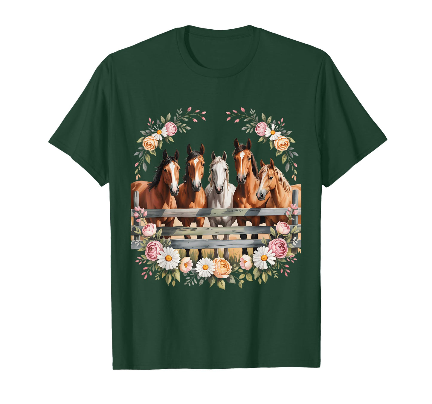 Wild Floral Horses For Men Women Kids Horse Lover T-Shirt