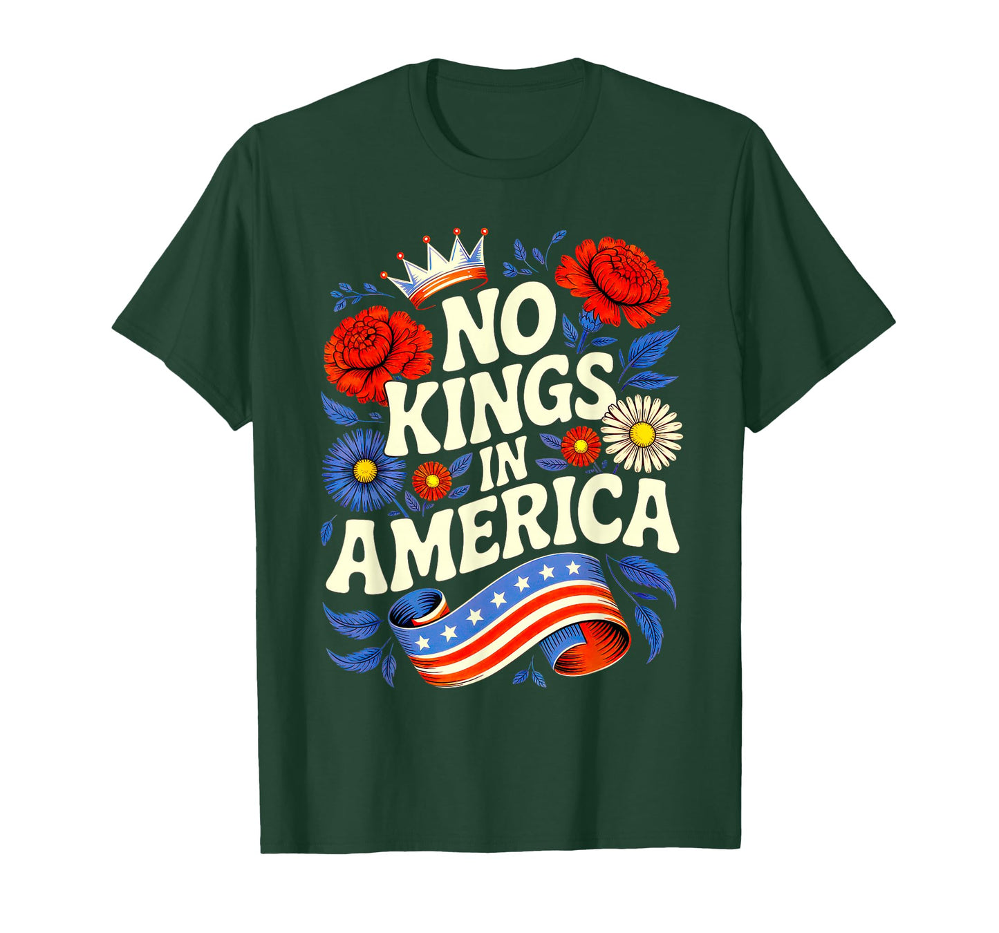 No Kings in American Protect Democracy 70s Floral Womens T-Shirt