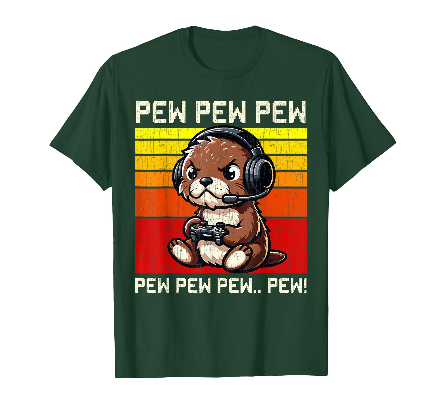 Otter Gamer Pew Funny Video Games Vintage Boys Men Girls T-Shirt